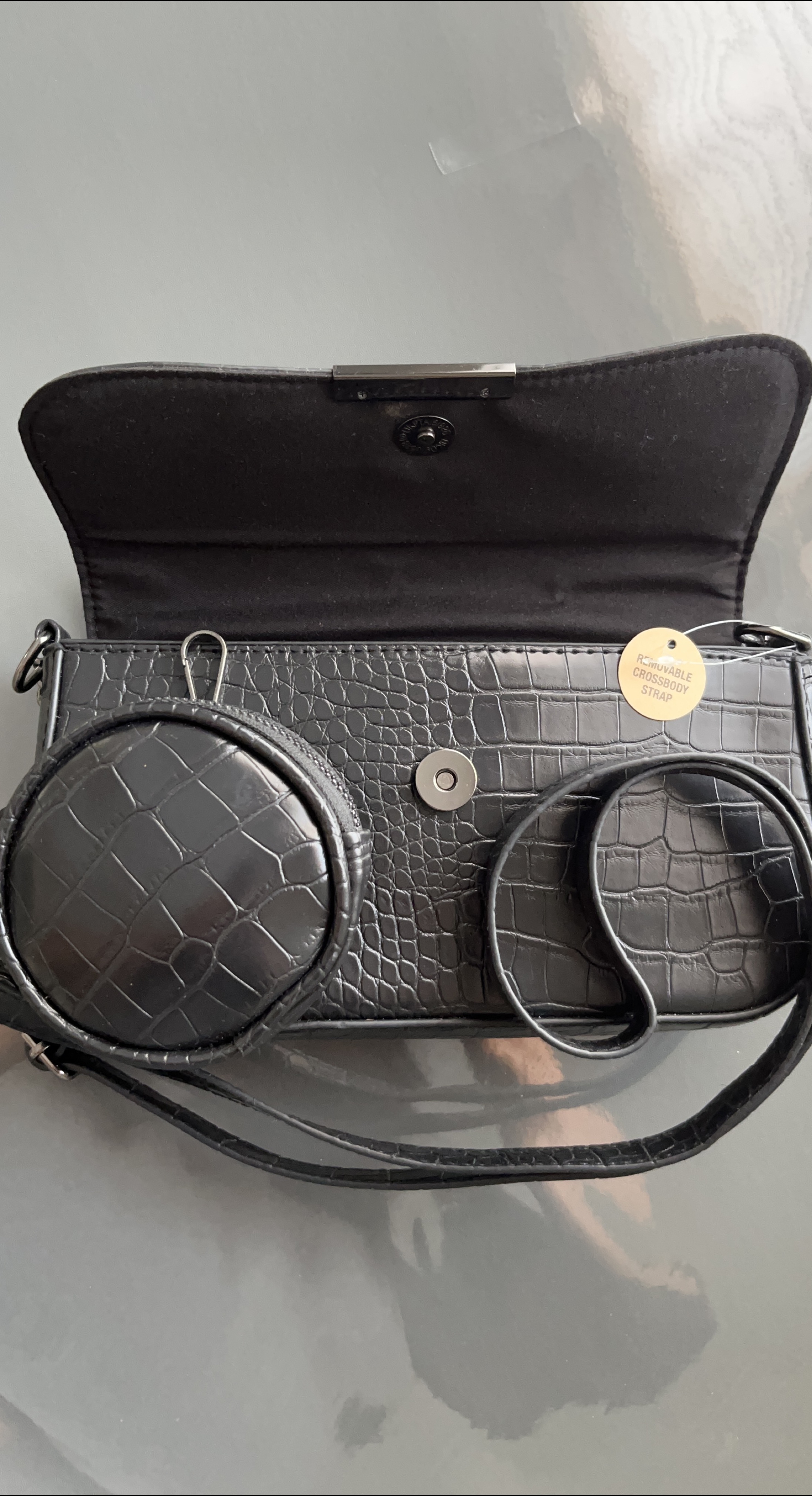 Black Croc Patterned Crossbody Bag thumbnail
