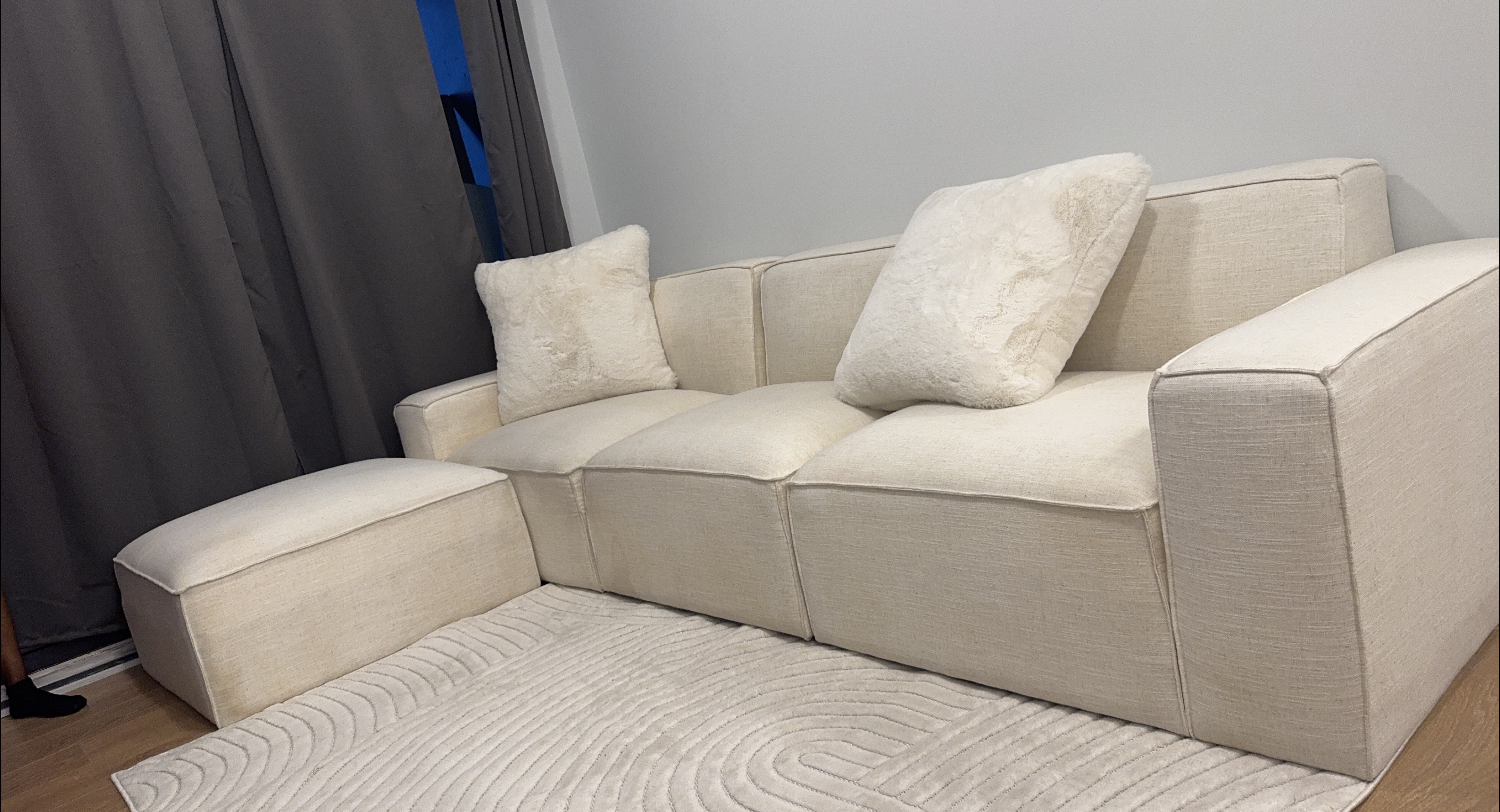 Beige  Sectional Sofa With Ottoman thumbnail