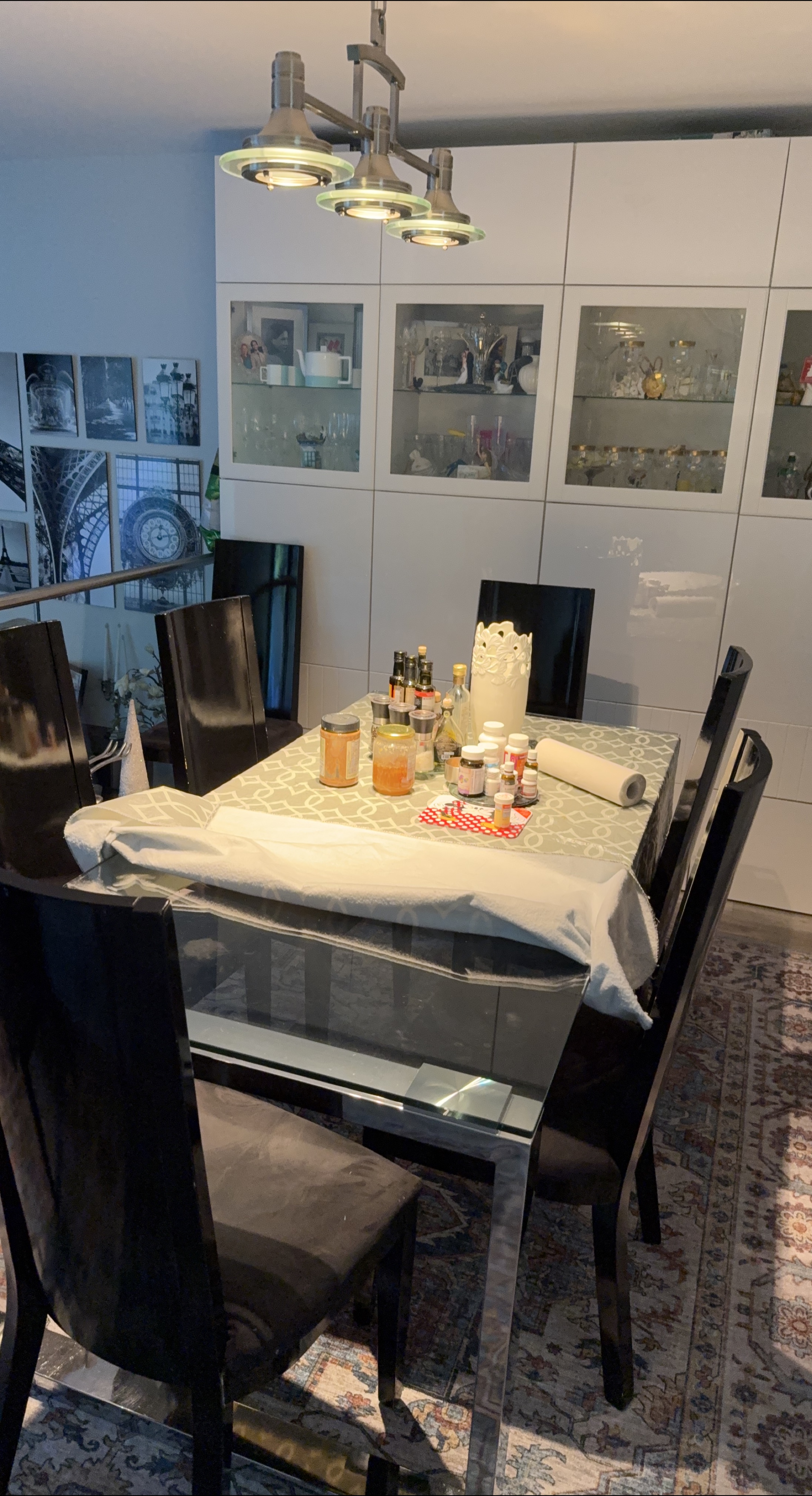 Glass Top Dining Table with stainless steel legs thumbnail