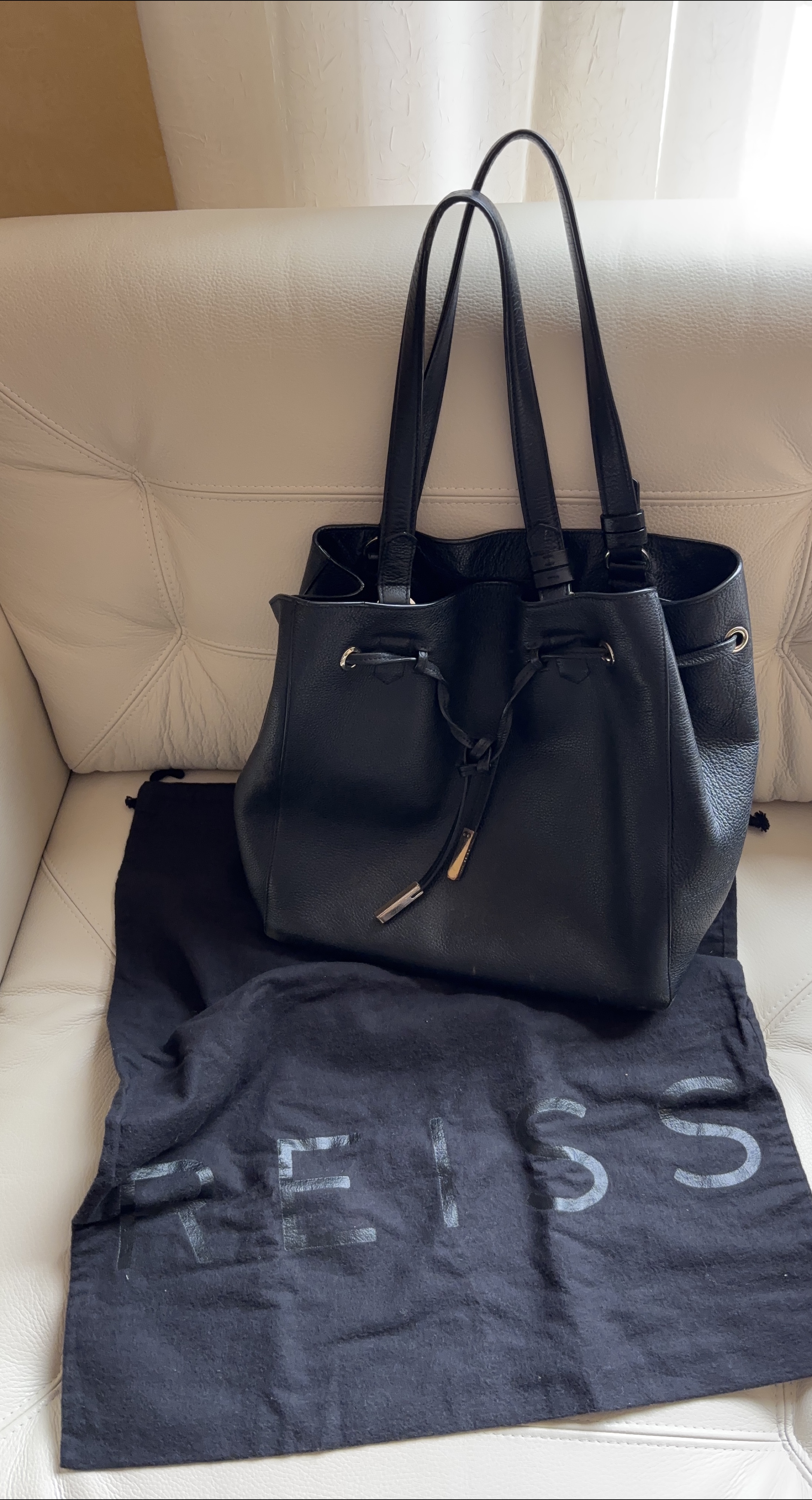REISS Black Leather Tote Bag thumbnail