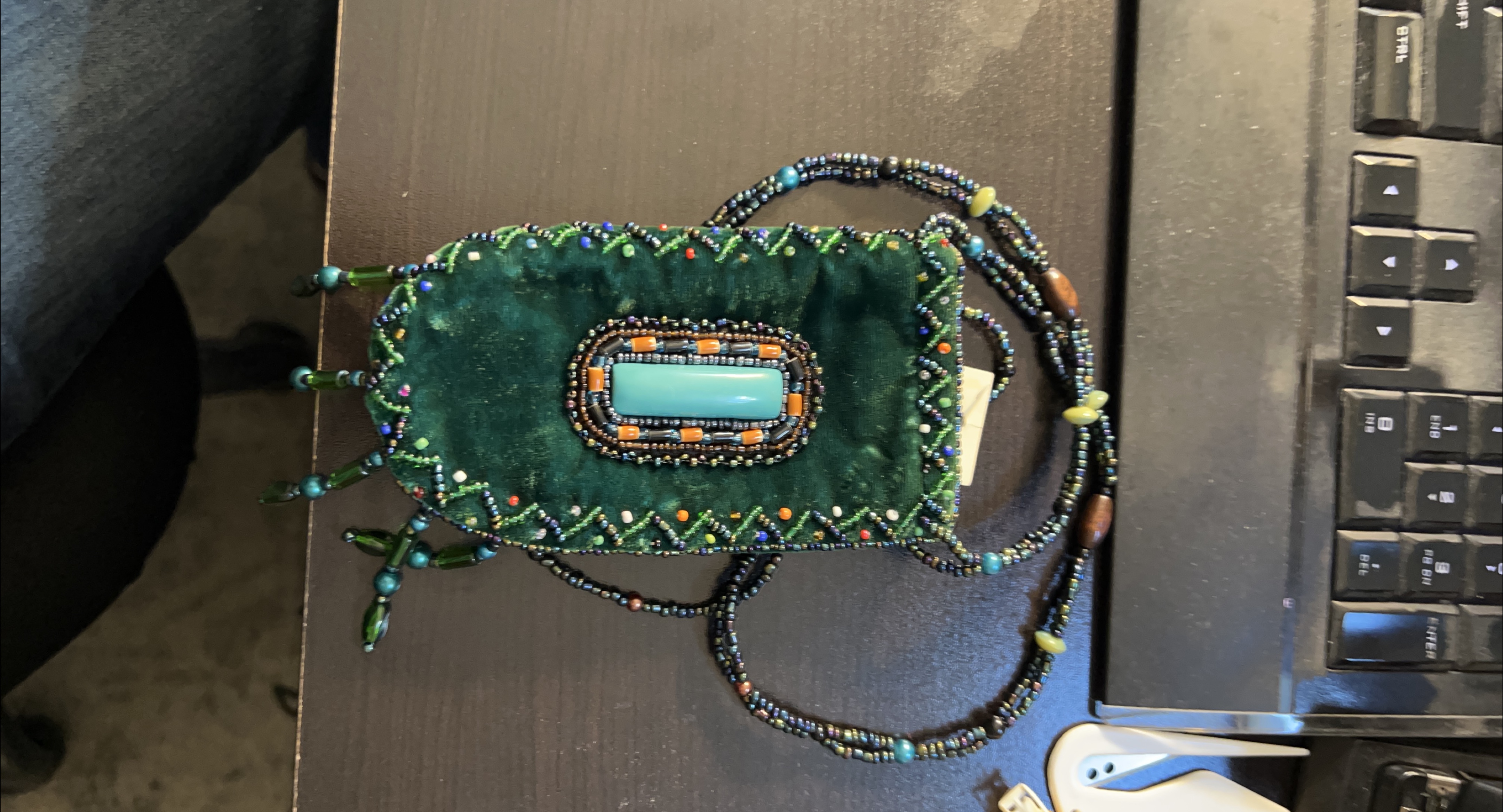 Handmade Beaded Velvet Bag with Shoulder Strap thumbnail