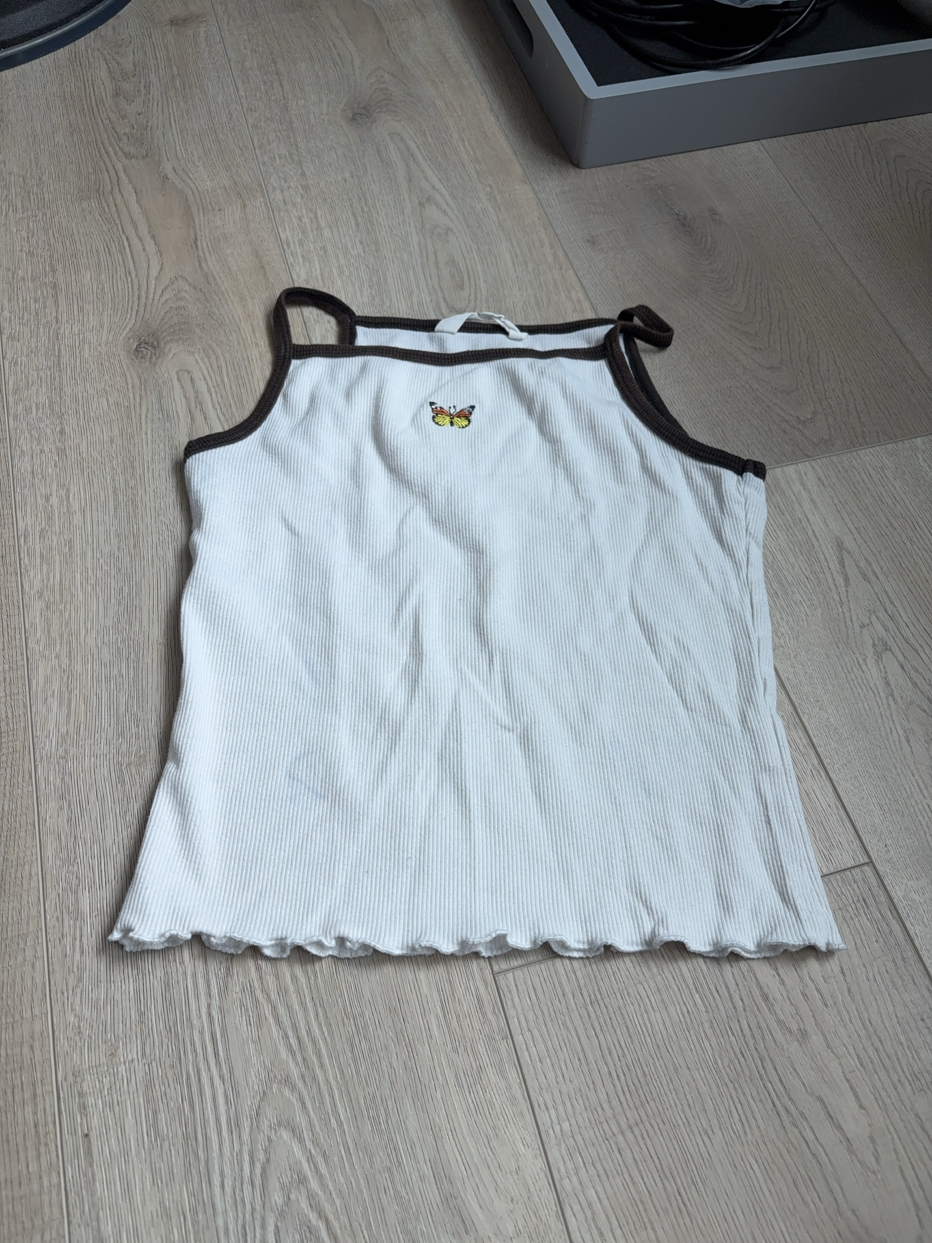 White Ribbed Tank Top with Butterfly thumbnail