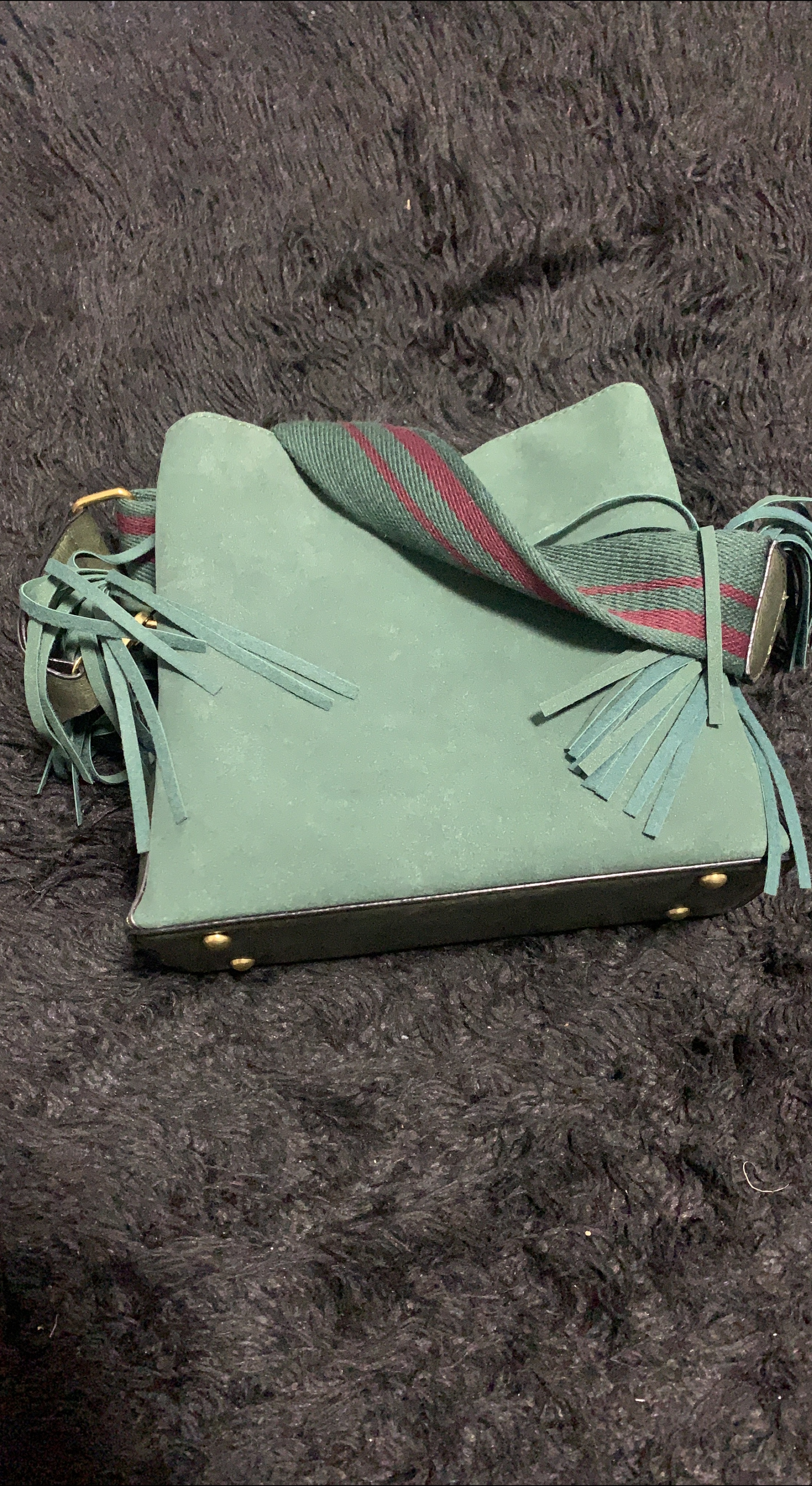 Green suede fringe bag thumbnail