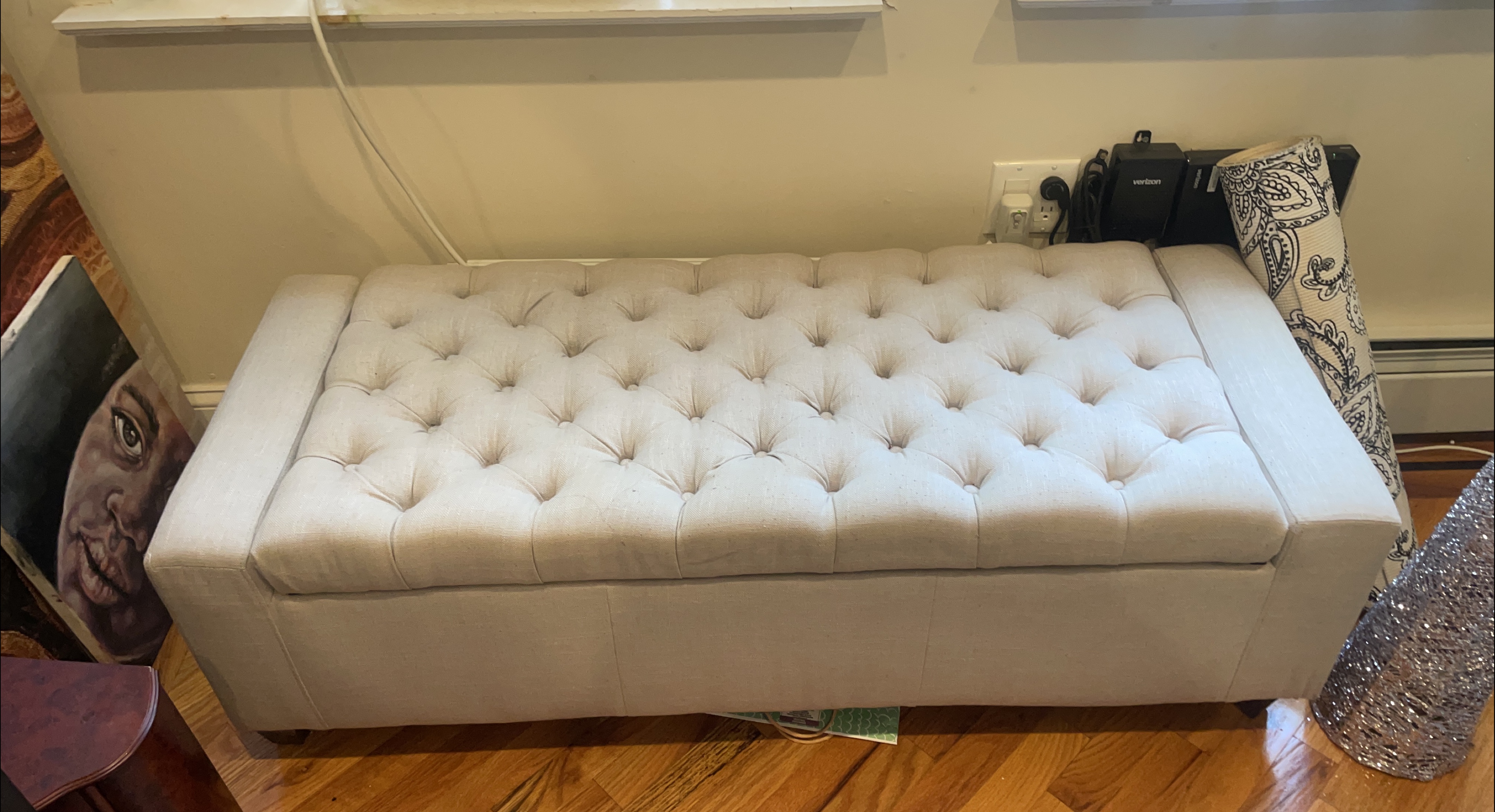 Gray Tufted Storage Bench