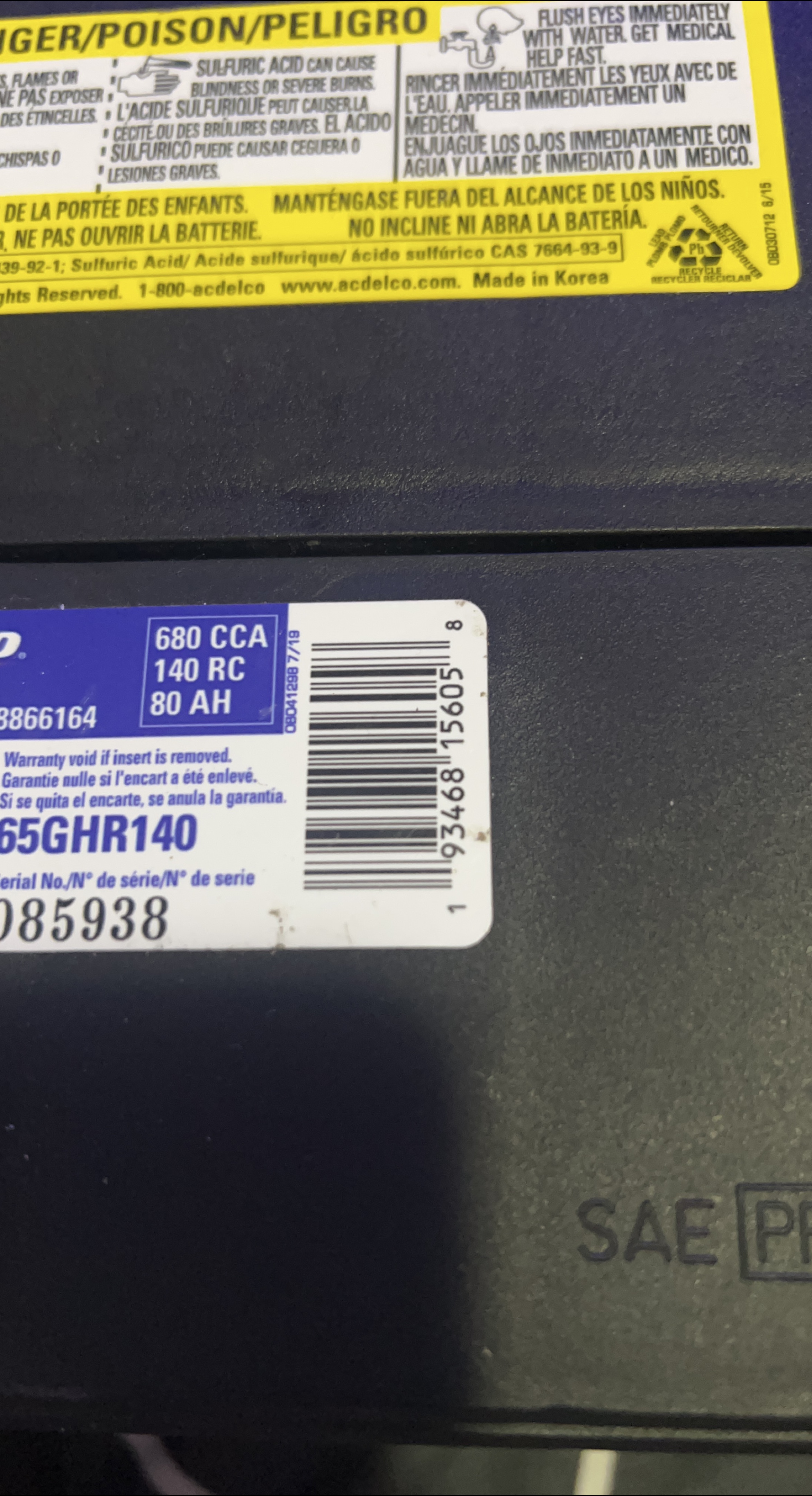 ACDelco Professional Car Battery thumbnail