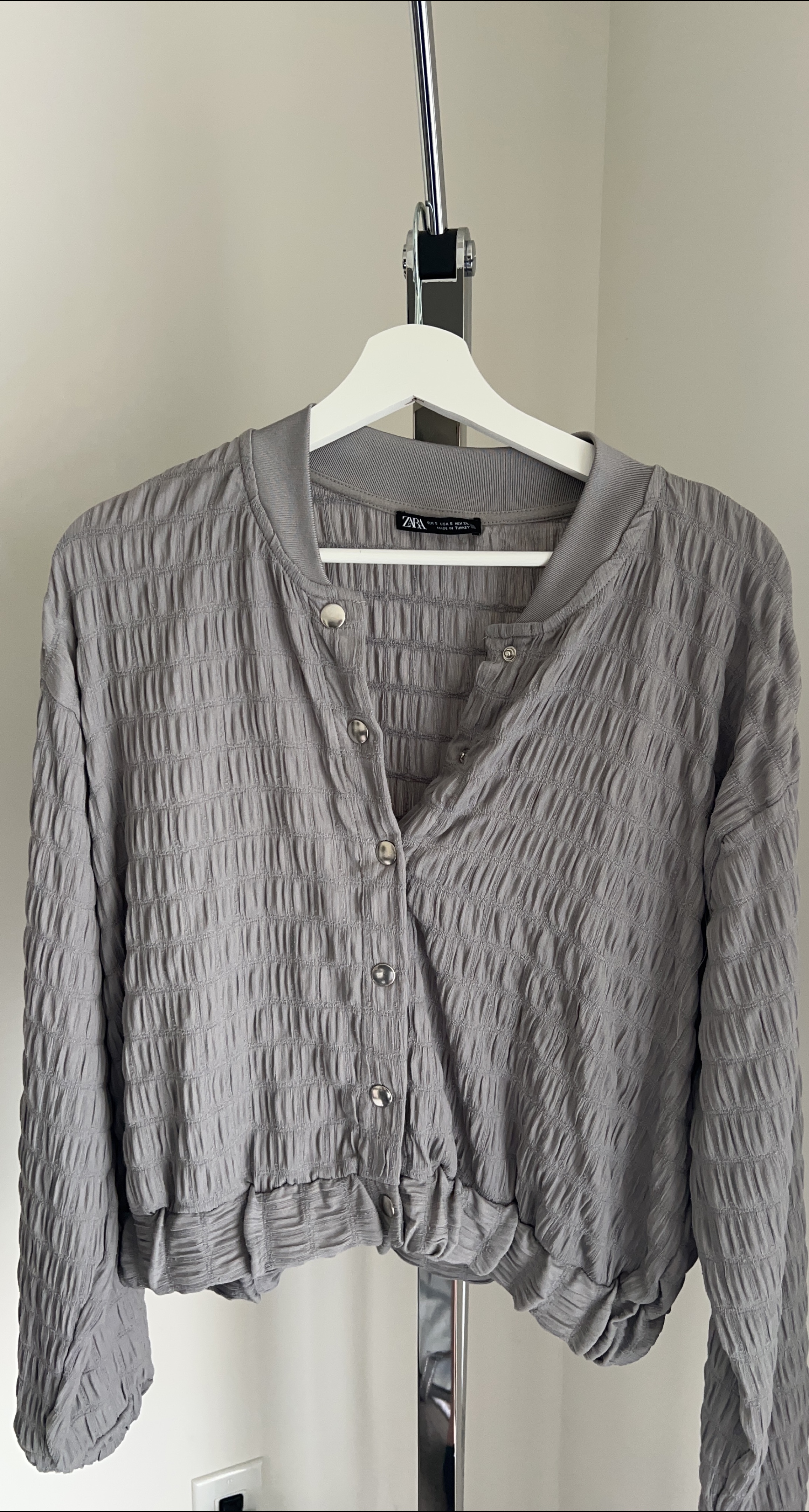 Zara Grey Textured Button Up Top thumbnail