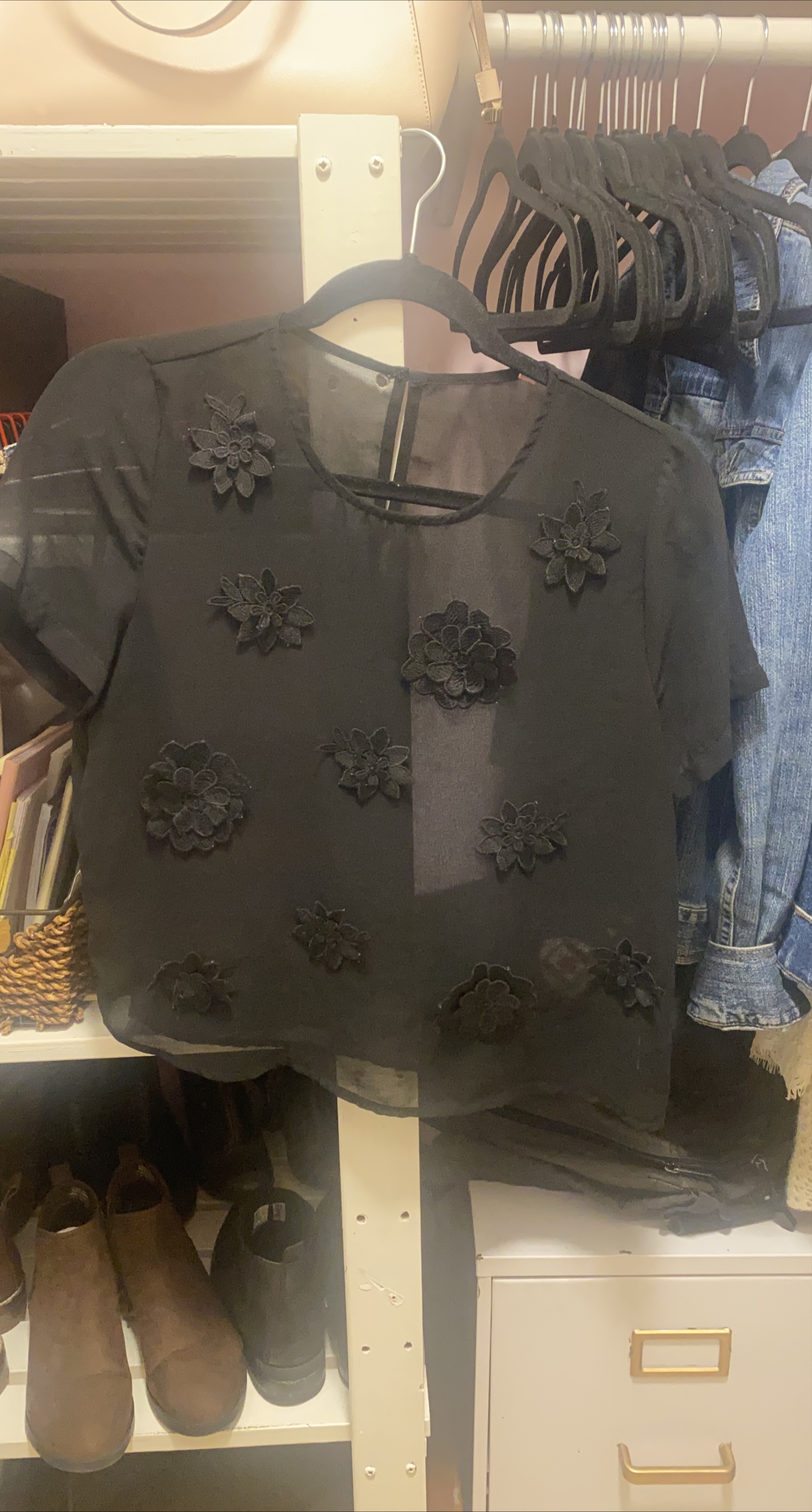 Black Sheer Top with Floral Details thumbnail