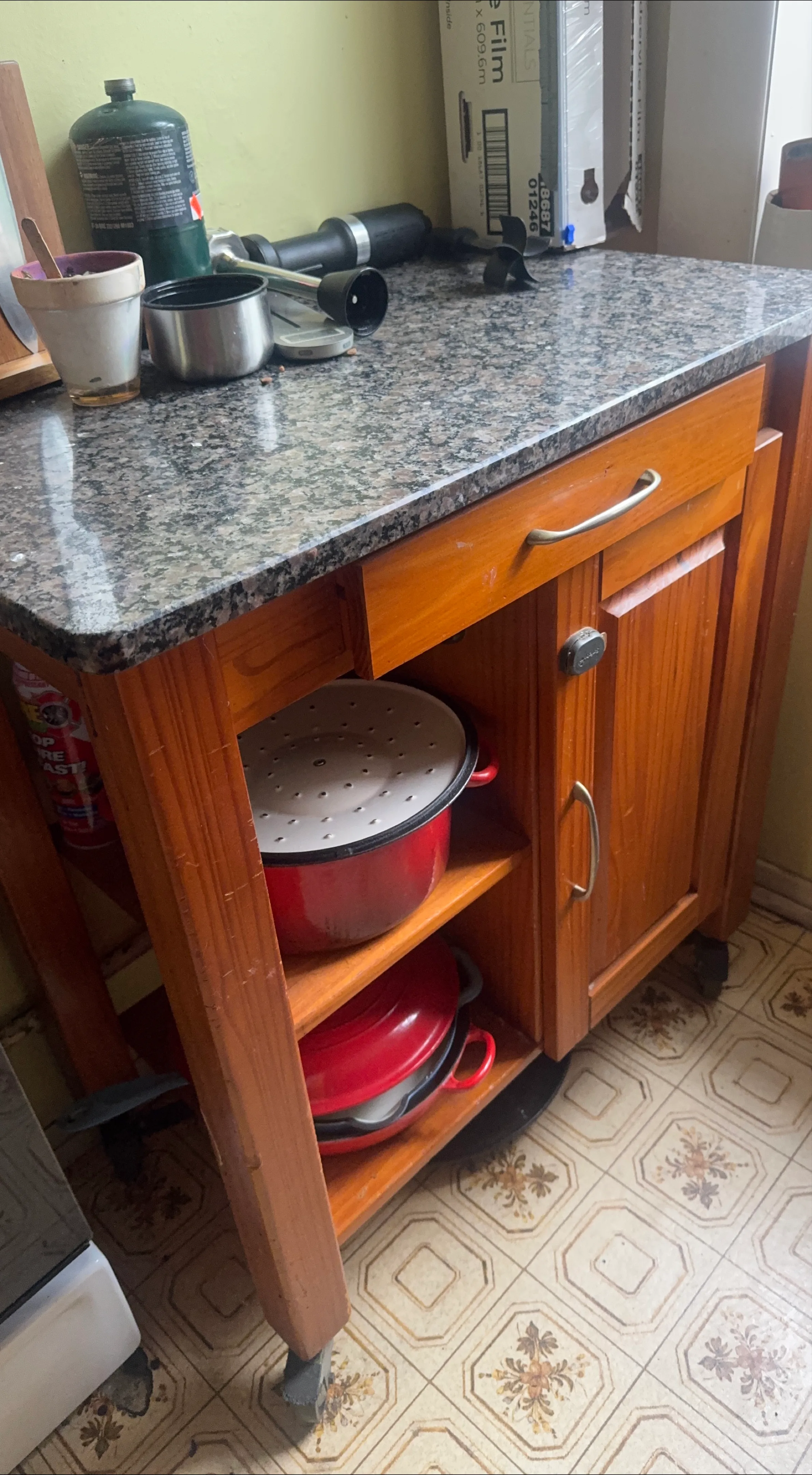 Wooden Kitchen Island Cart with Granite Top