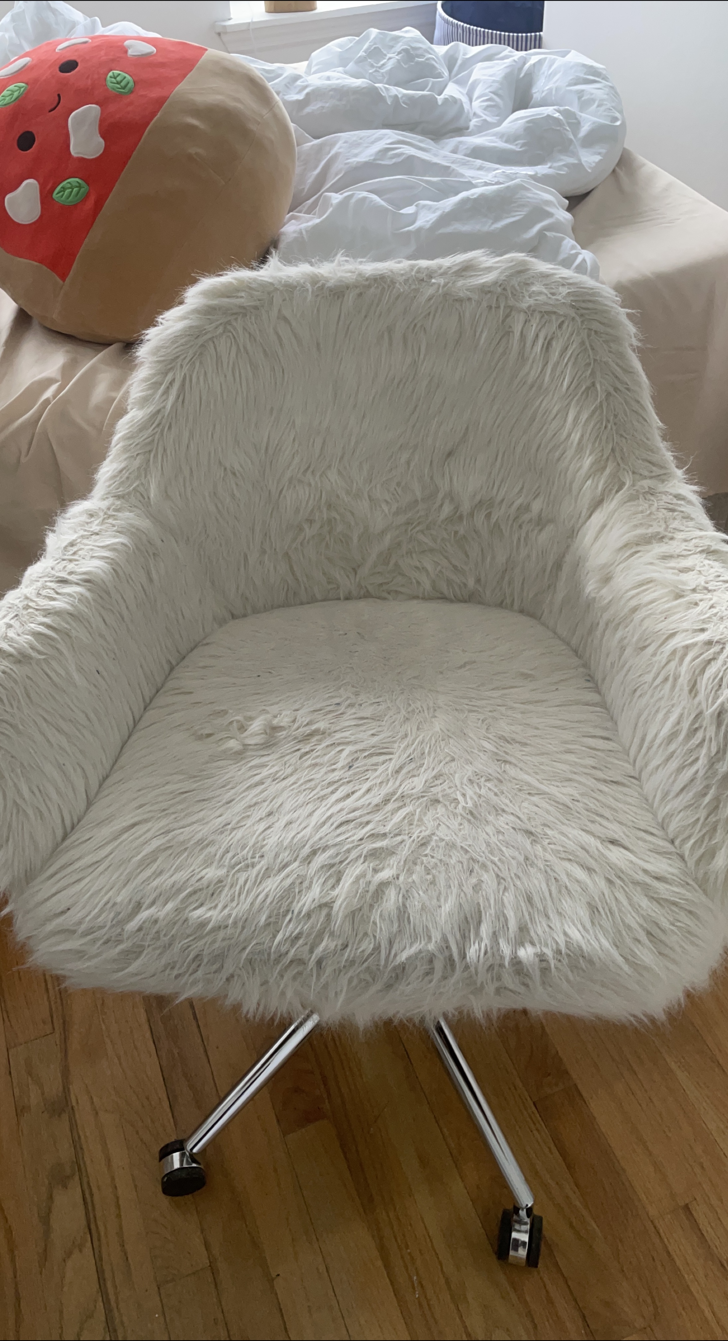 White Faux Fur Office Chair with Chrome Base