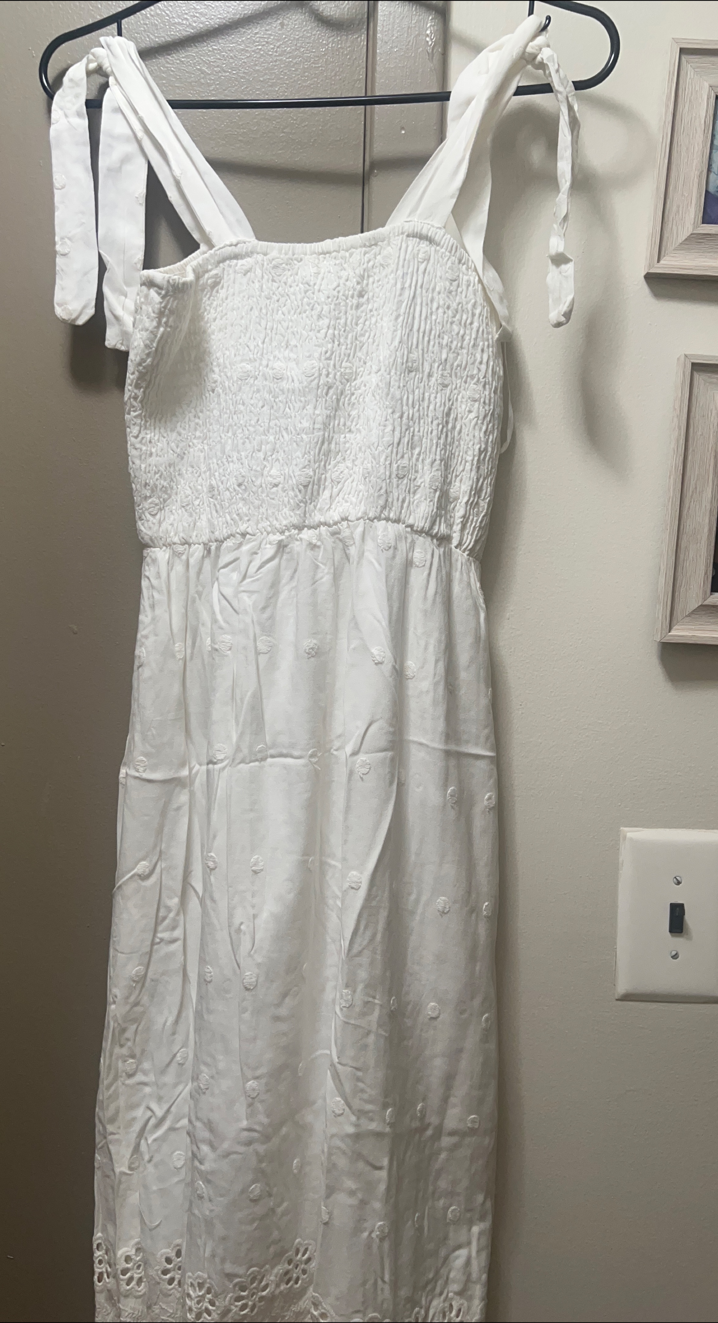 White Smocked Maxi Dress with Tie Straps