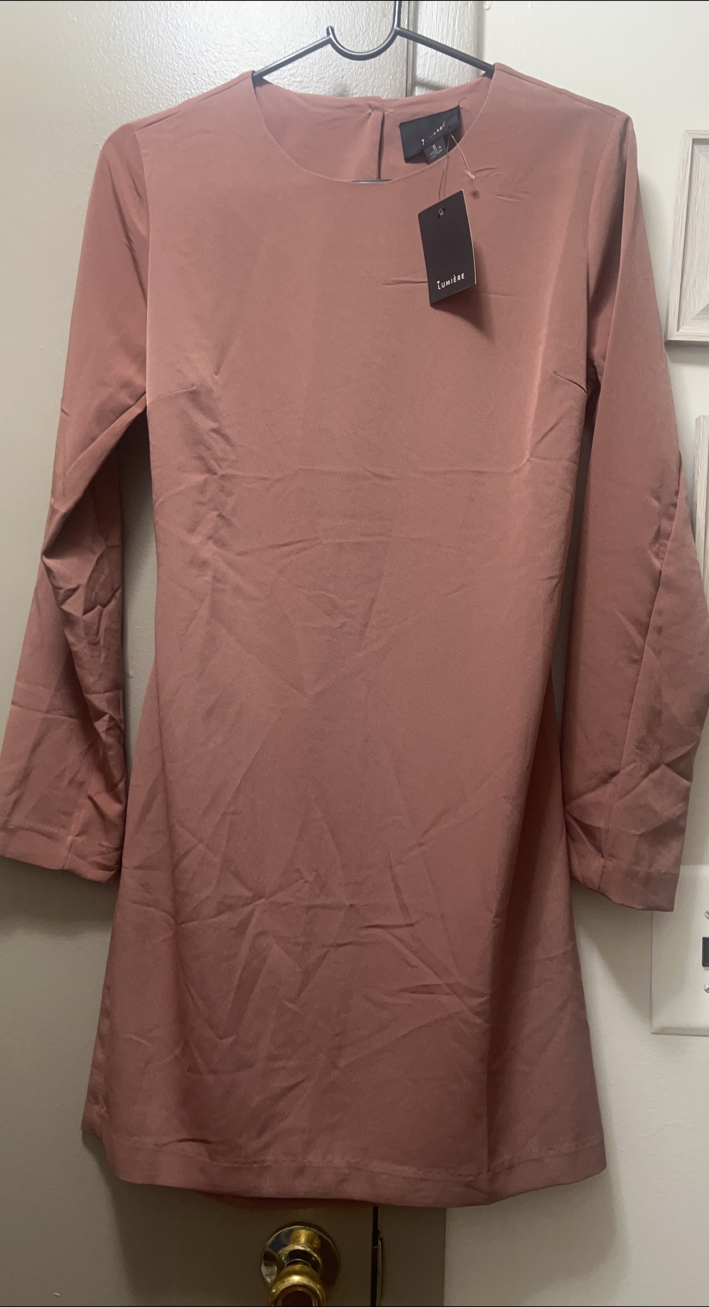 LUMIERE Rose Gold Bell Sleeve Mini Dress