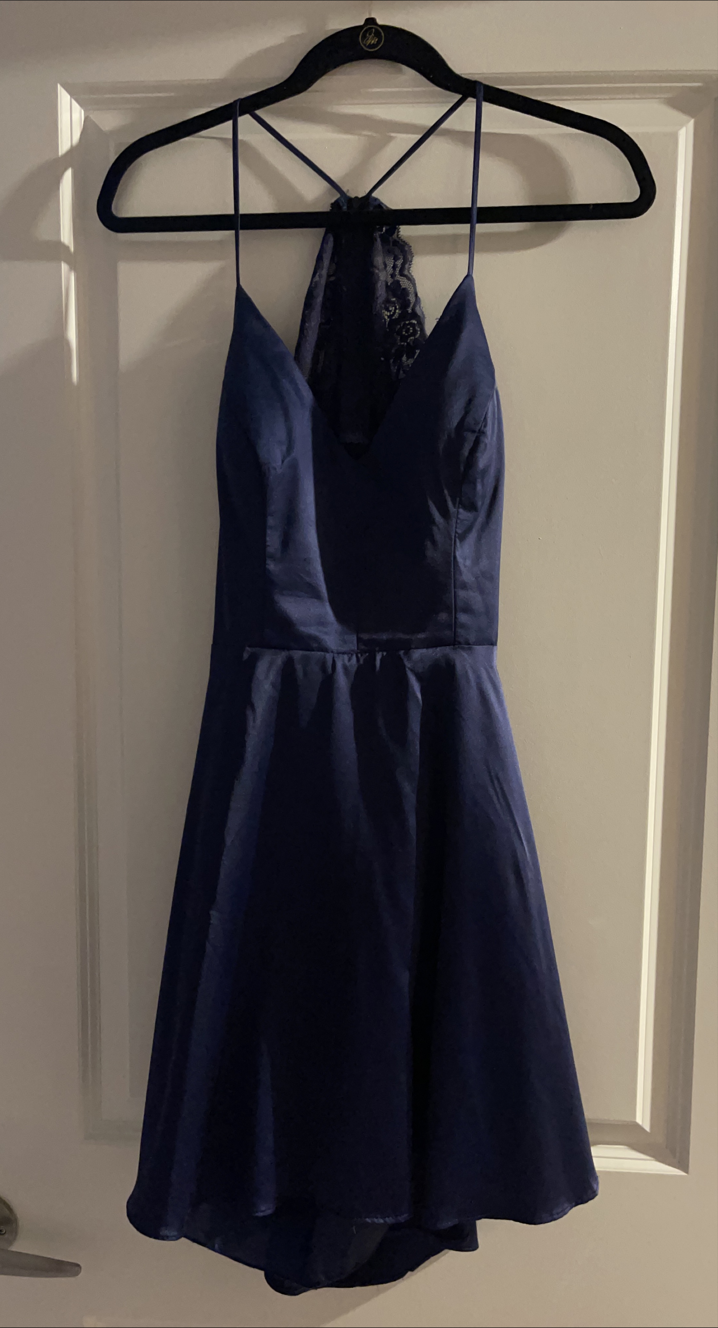 Navy Blue Cocktail Dress with Lace Back thumbnail