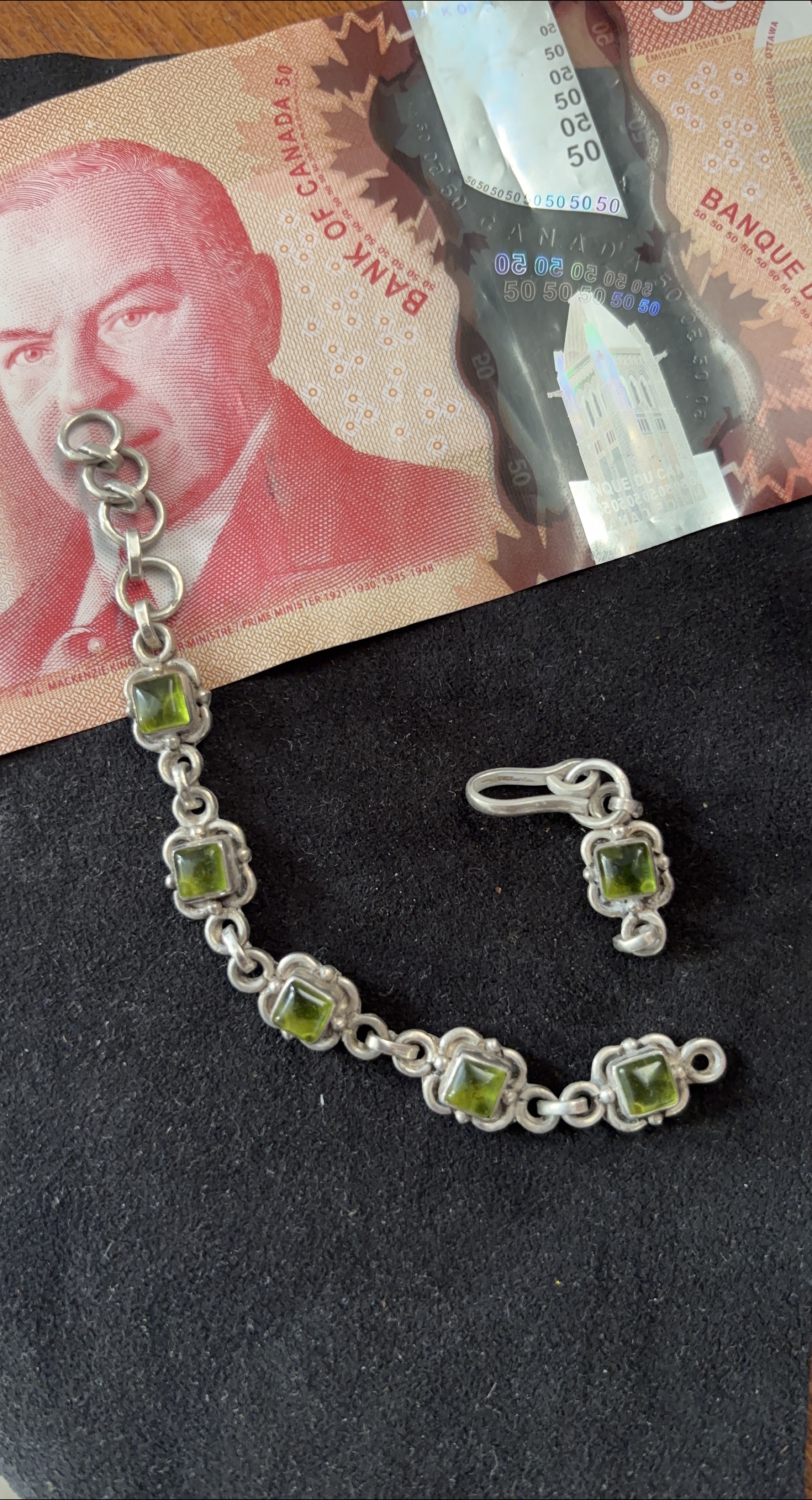 Silver Bracelet with Green Stones thumbnail
