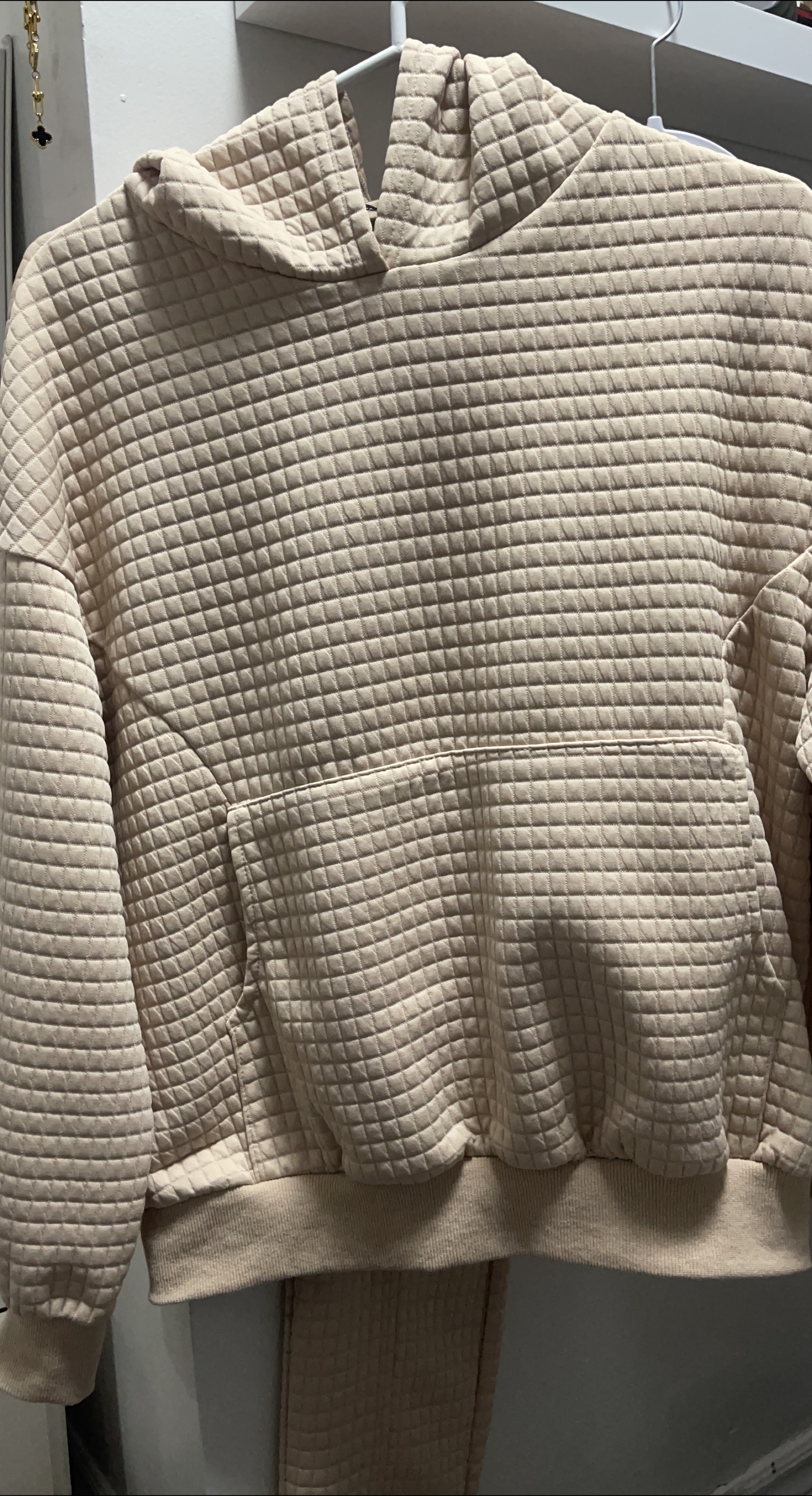 Beige Quilted Hoodie and Jogger Set thumbnail
