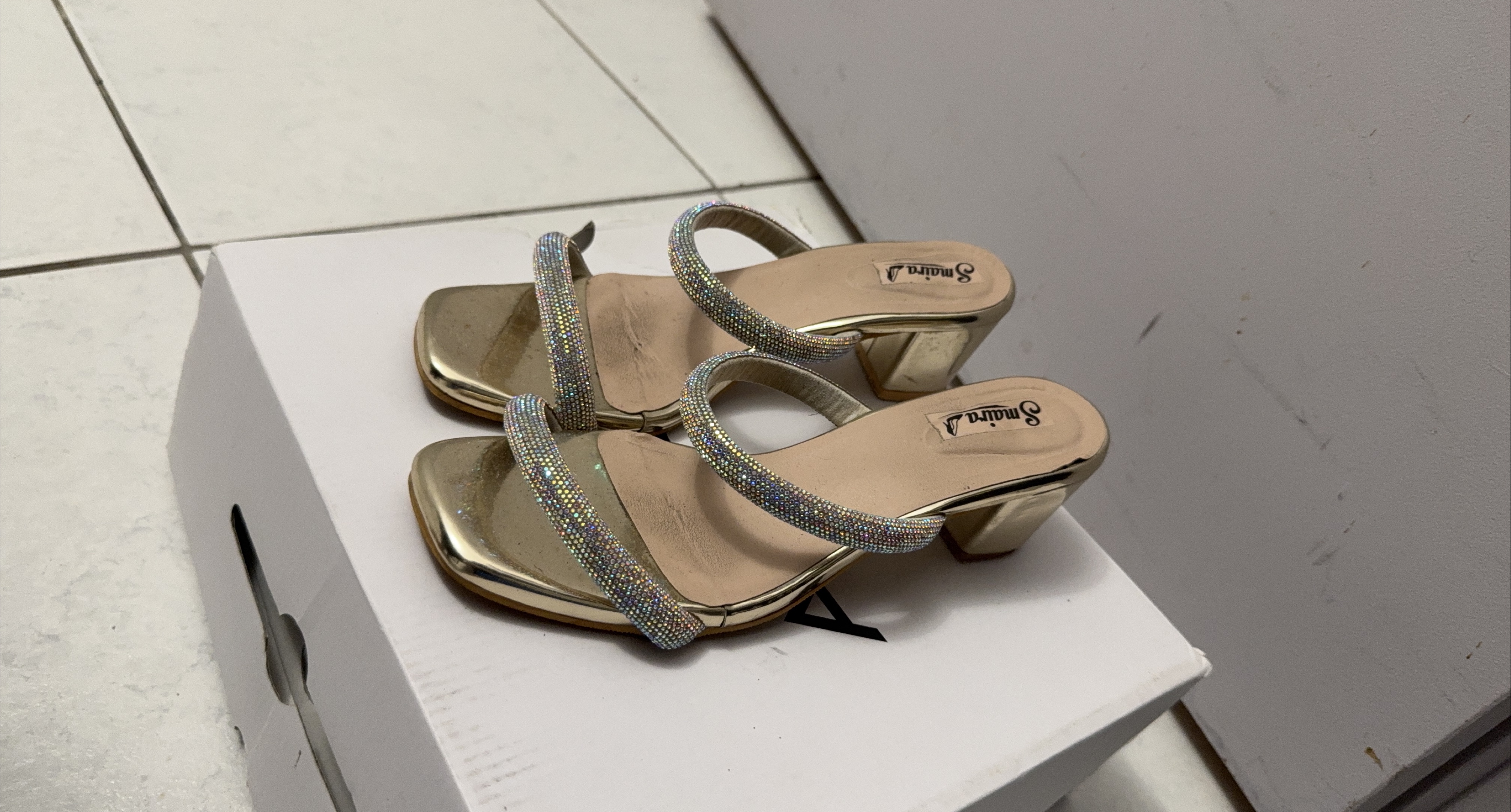 Gold Sandals with Rhinestone Straps thumbnail