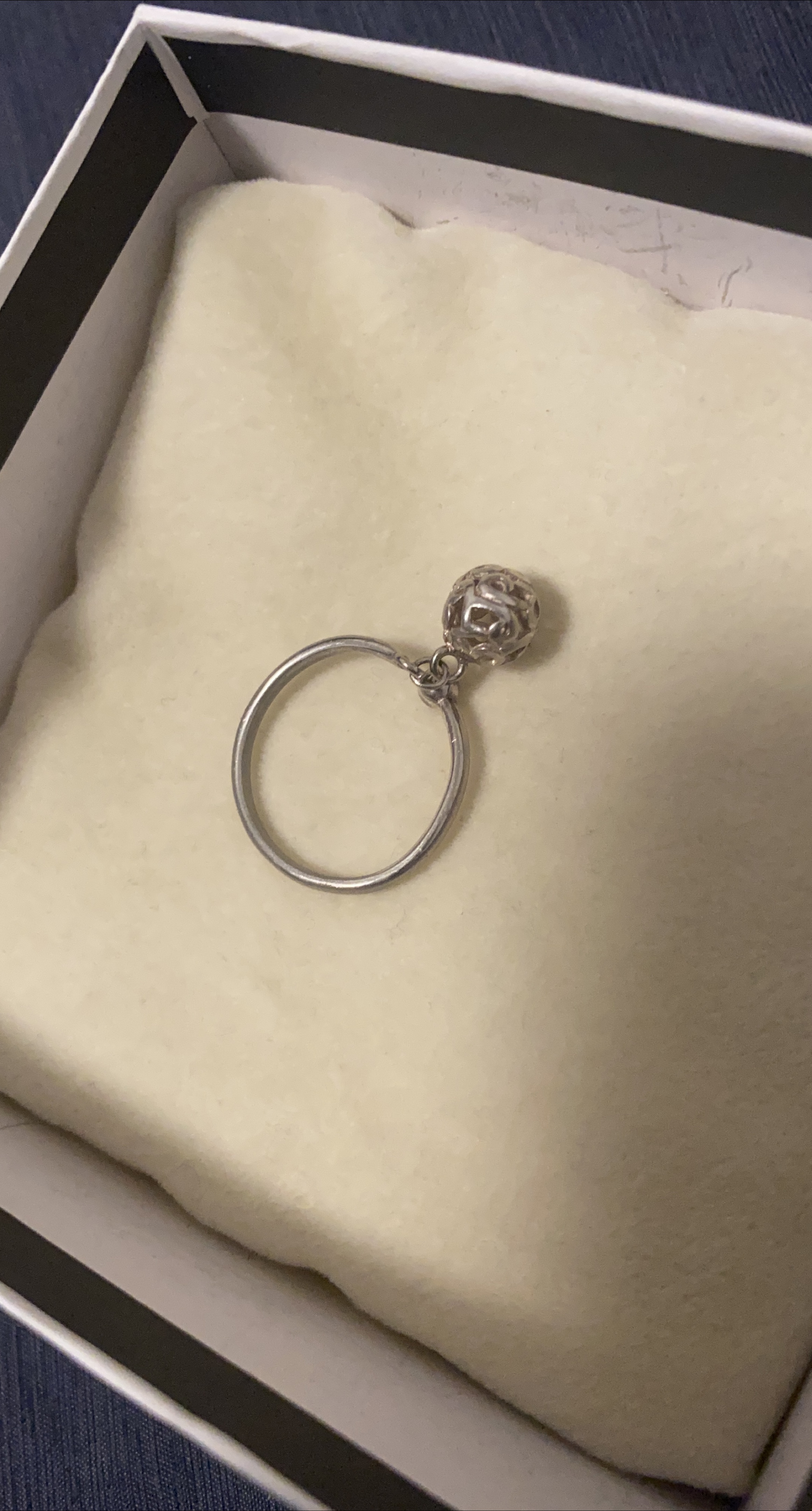 Sterling Silver Ring with Hollowed Charm