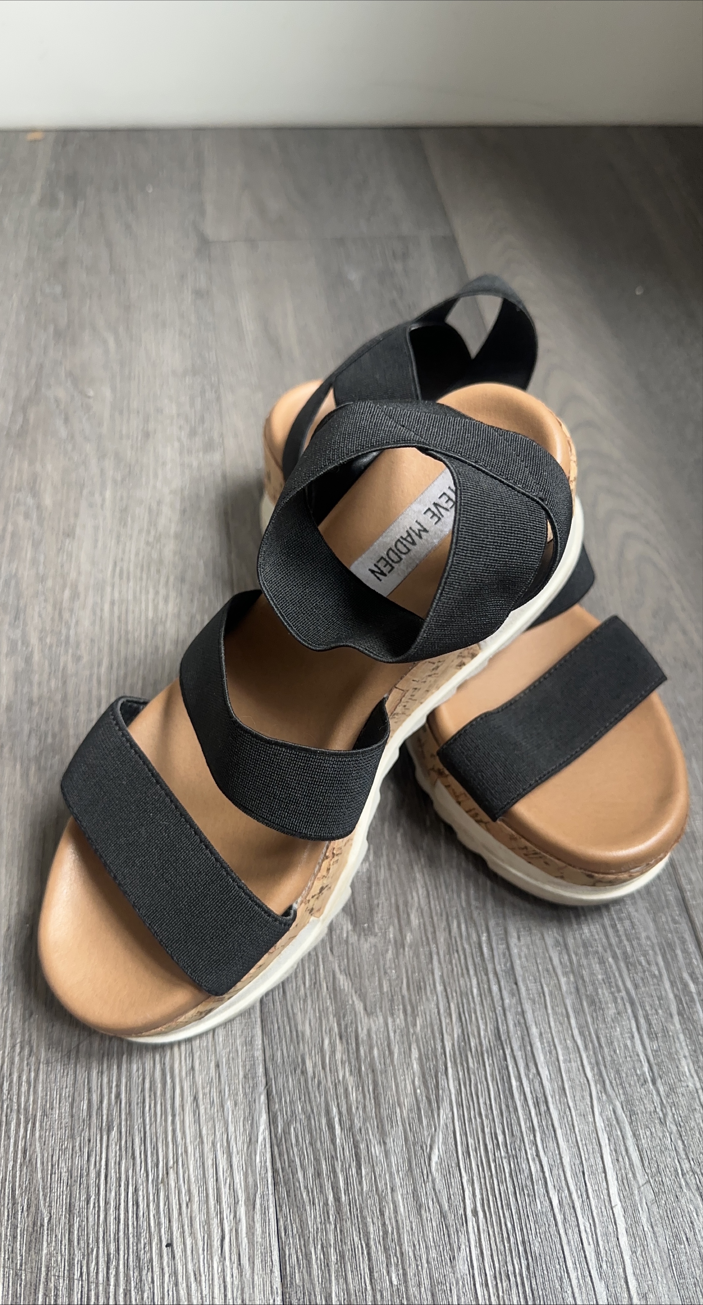 Steve Madden Black Wedge Sandals, Size 8