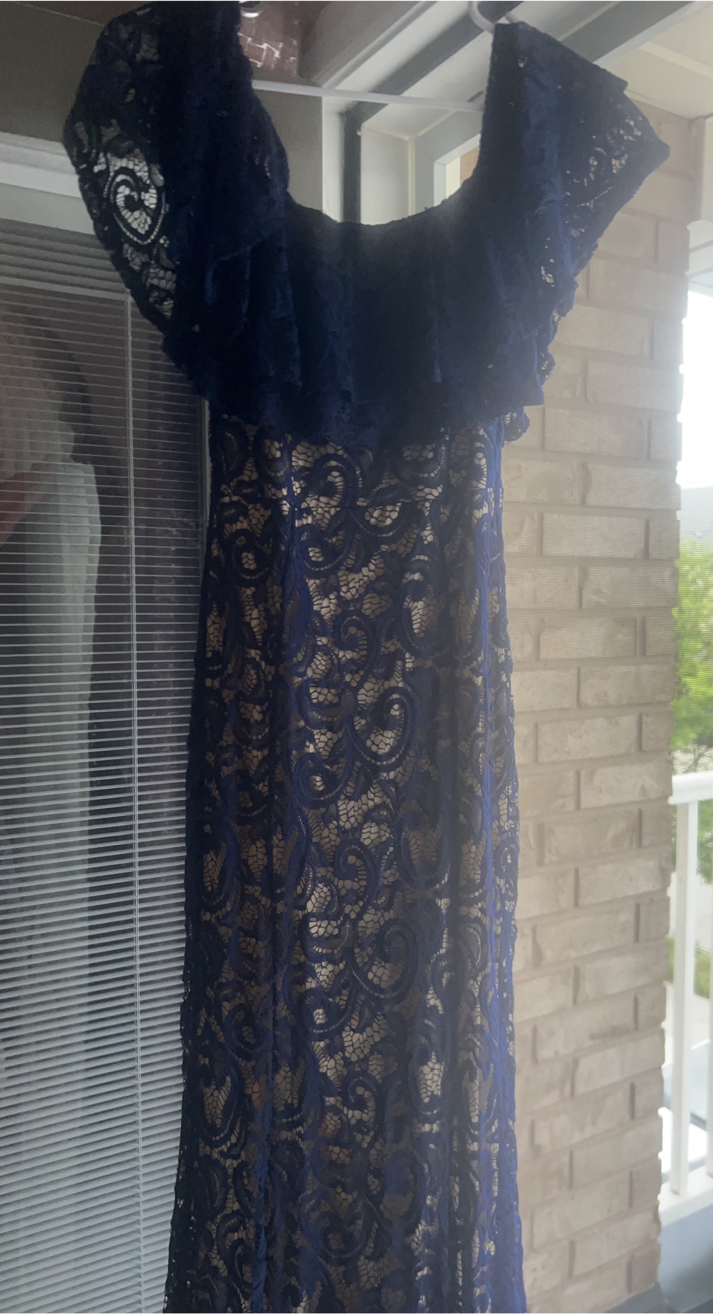 Navy Lace Off-the-Shoulder Dress
