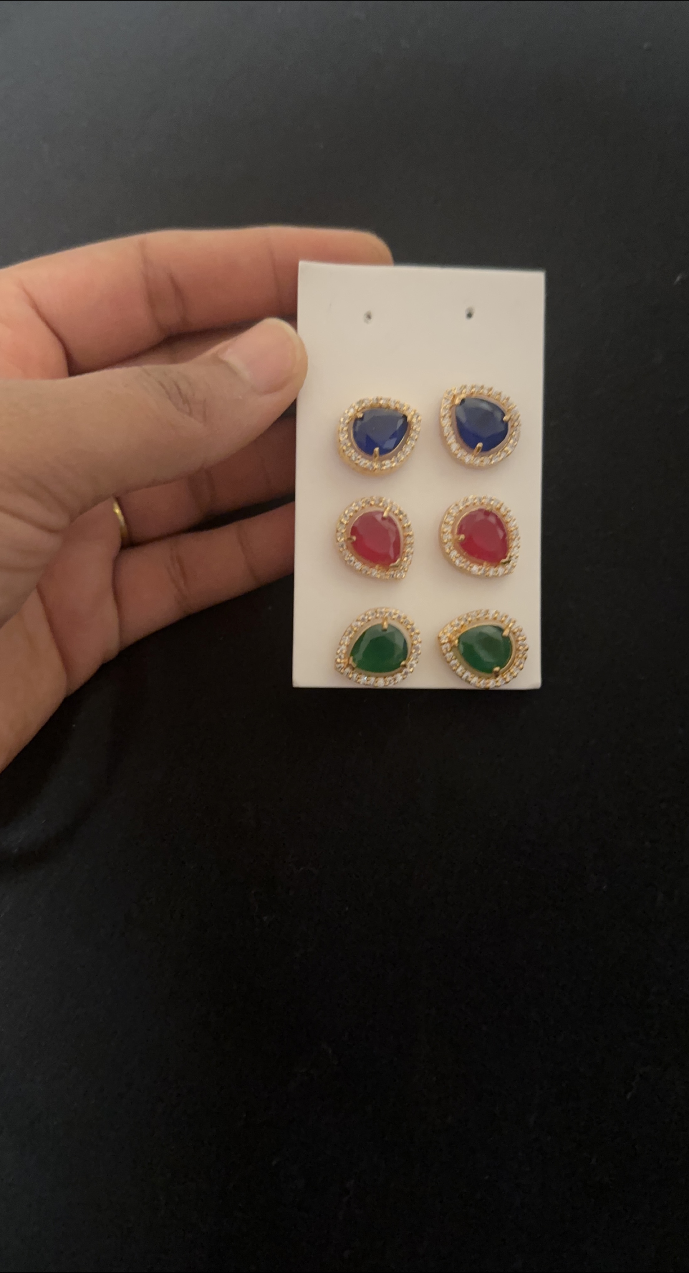 Stud Earrings - Blue, Red, Green Stone thumbnail