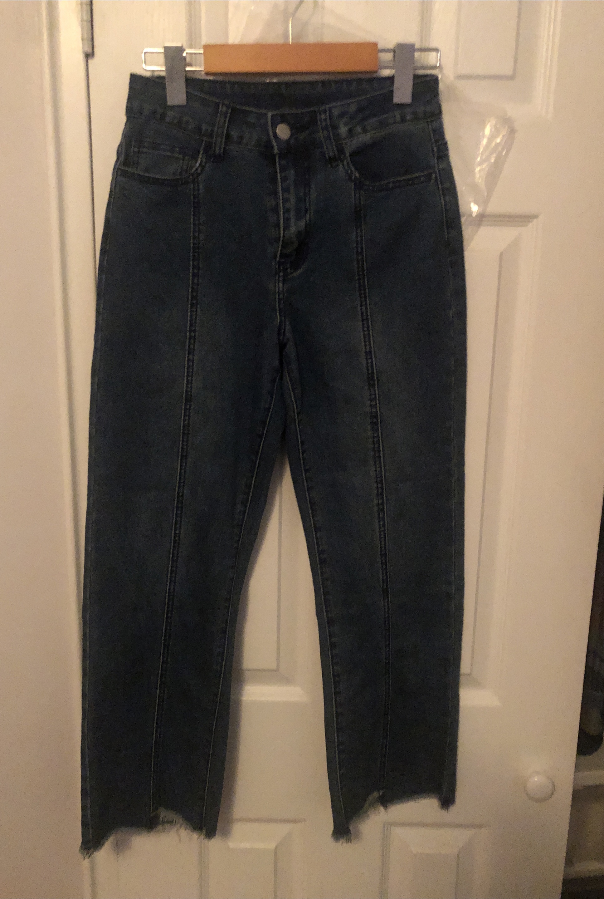 Dark Wash Jeans with Frayed Hem thumbnail