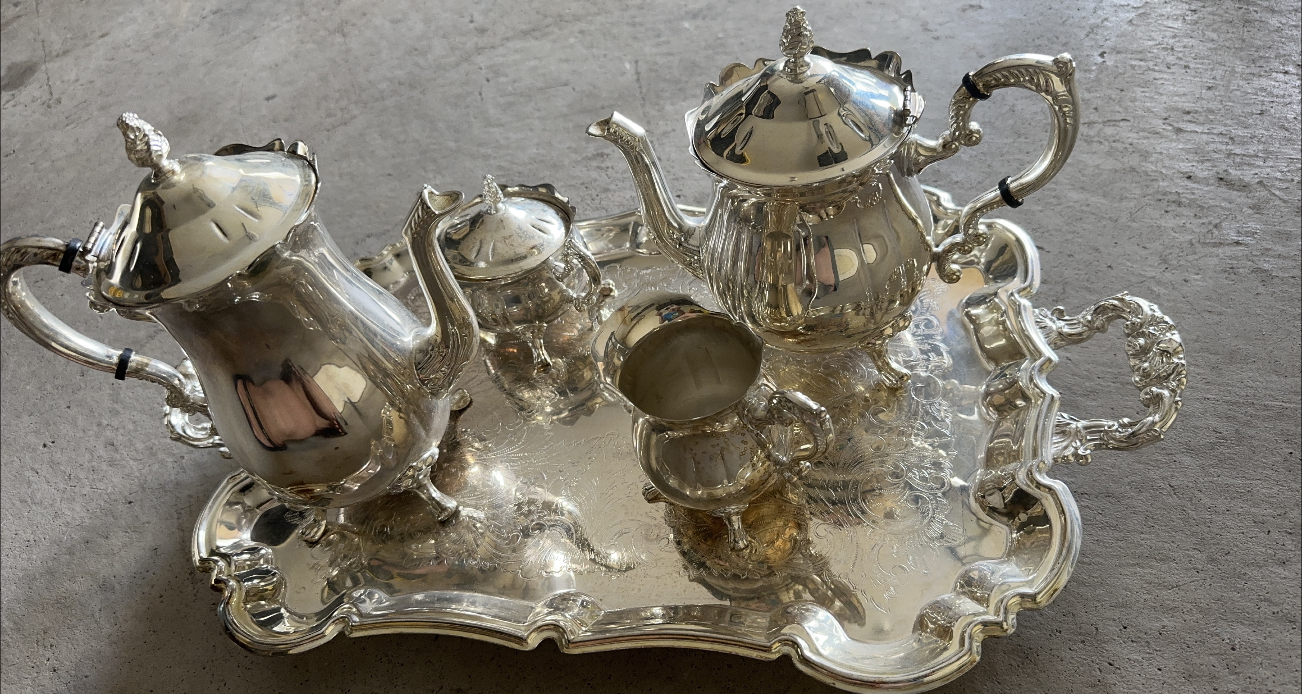 Vintage Silver Tea Set on Tray