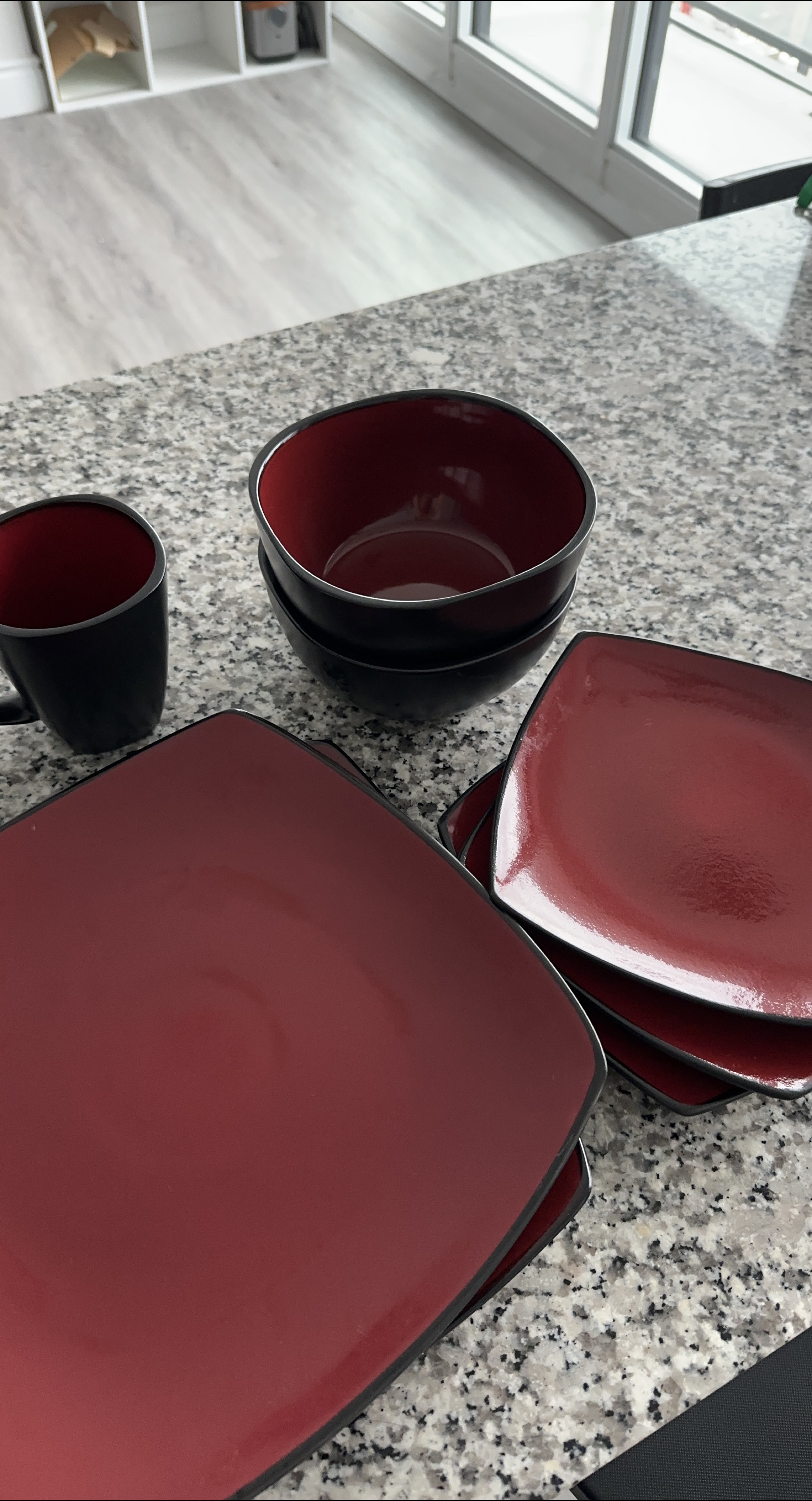 ‼️MOVING SALE‼️ Red & Black Dinnerware Set - plates, cup, bowls thumbnail
