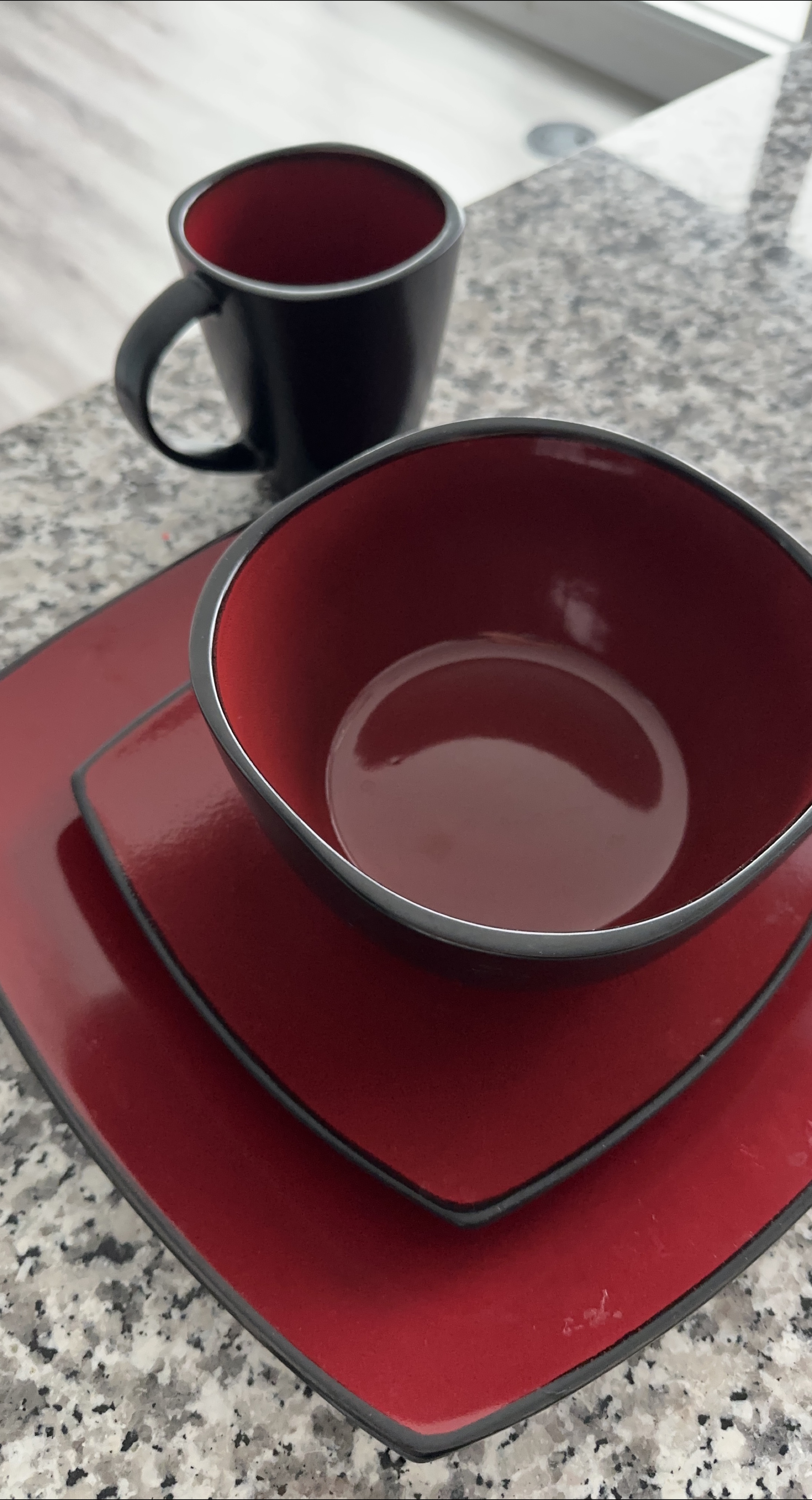 ‼️MOVING SALE‼️ Red & Black Dinnerware Set - Plate, Bowl, Mug thumbnail