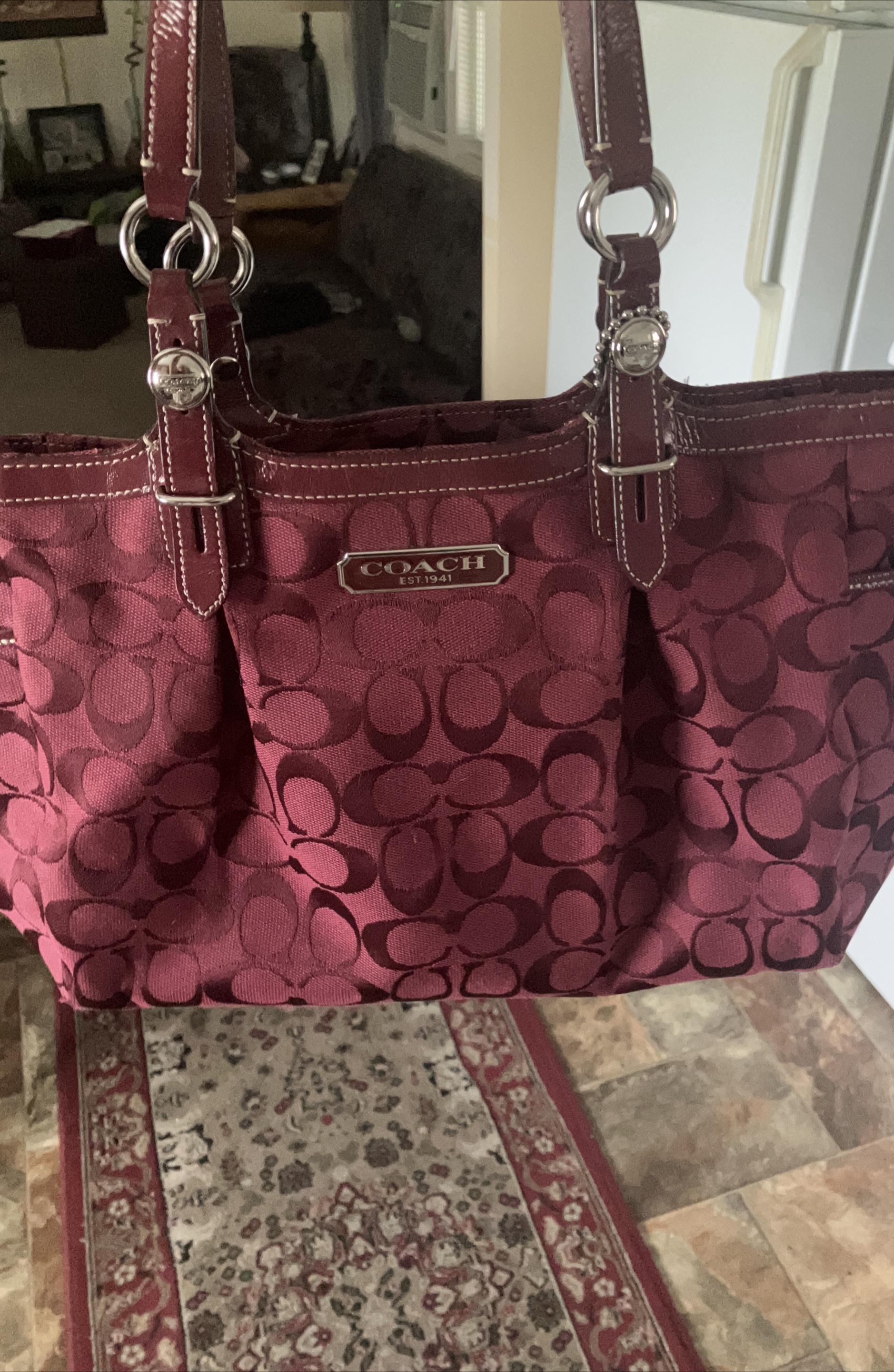 Coach Burgundy Monogram Canvas Shoulder Bag