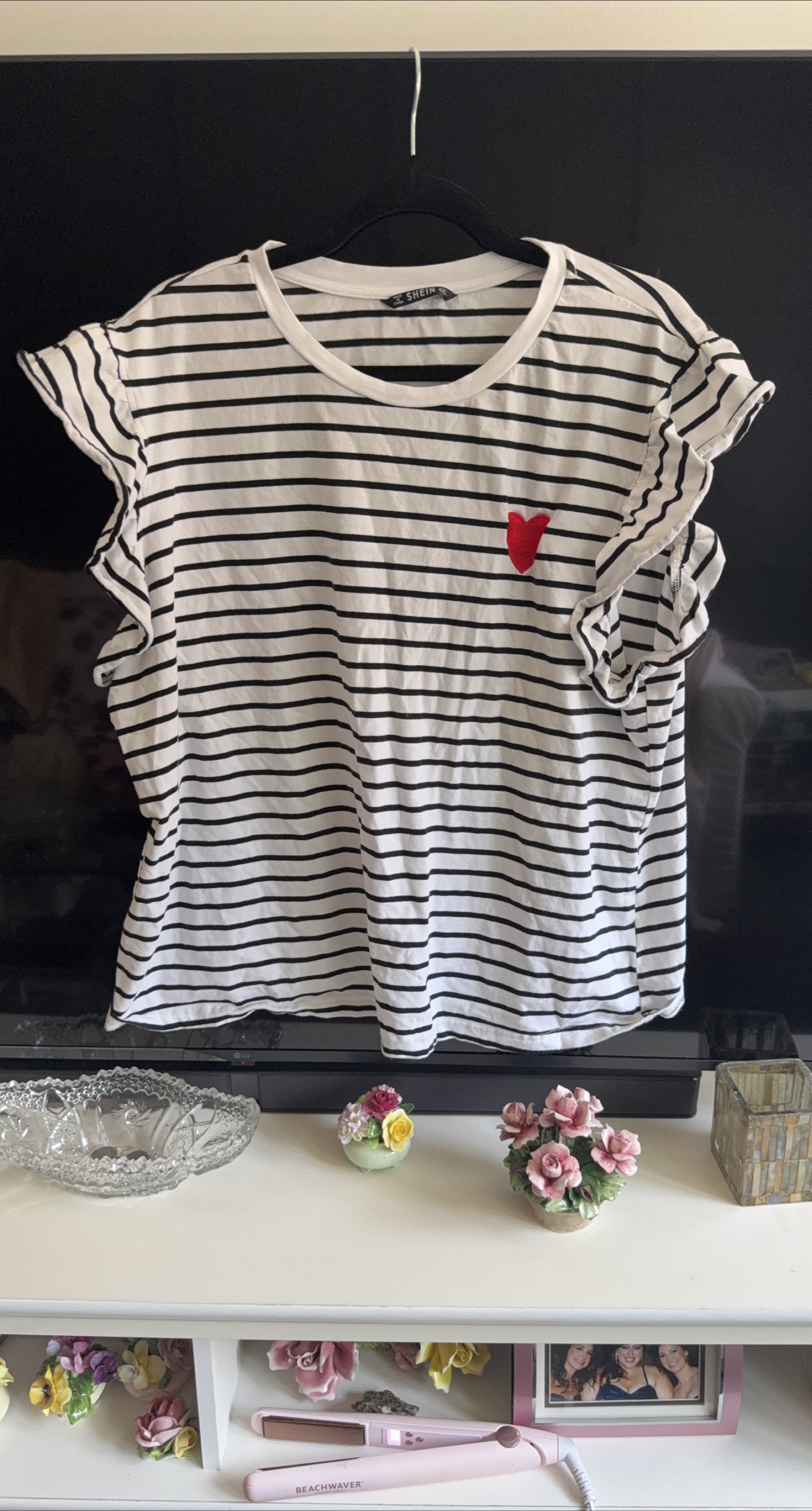 Shein Striped Ruffle Sleeve Tee thumbnail