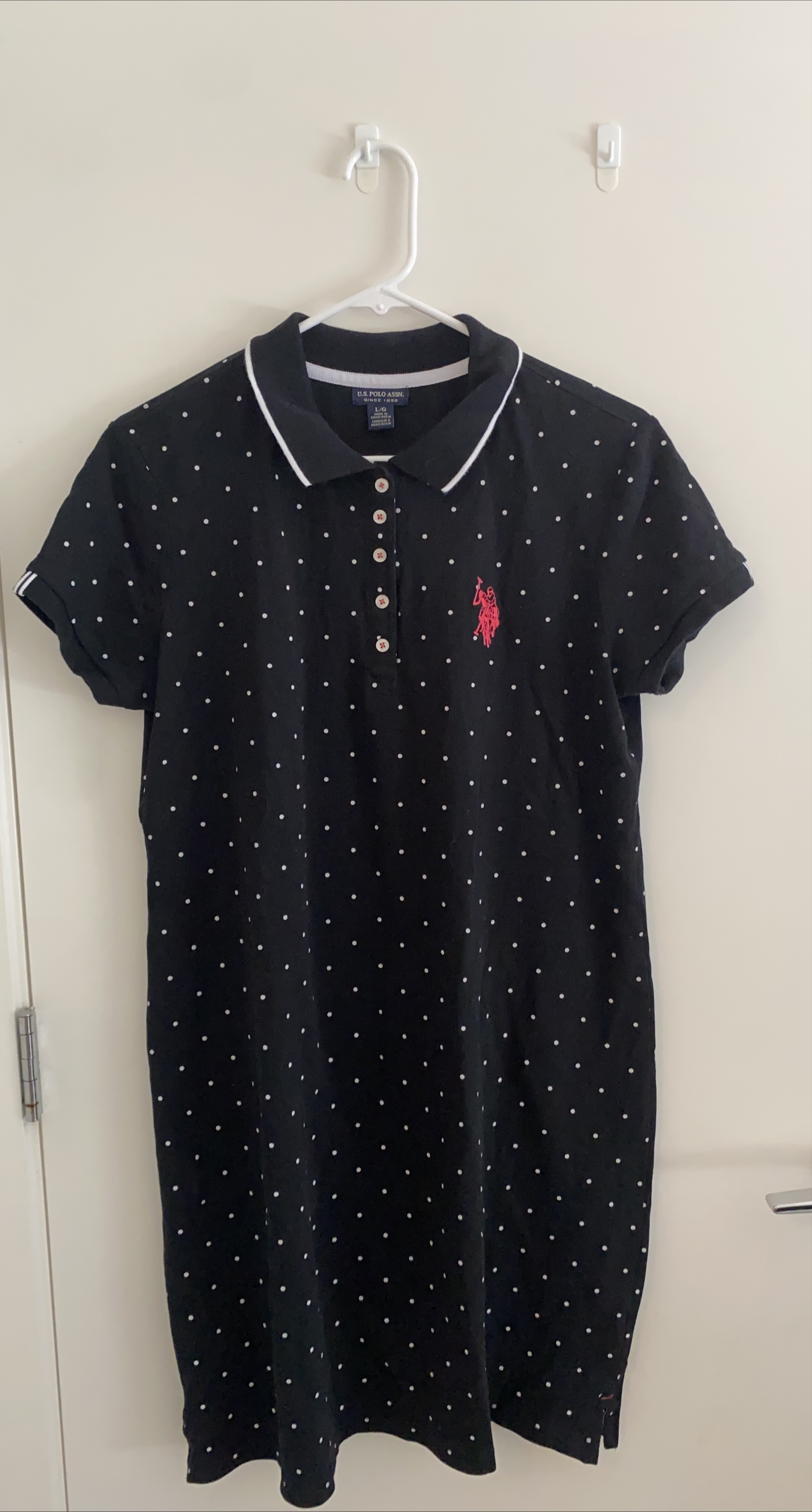 U.S. Polo Assn. Black Polka Dot Dress - Size L thumbnail