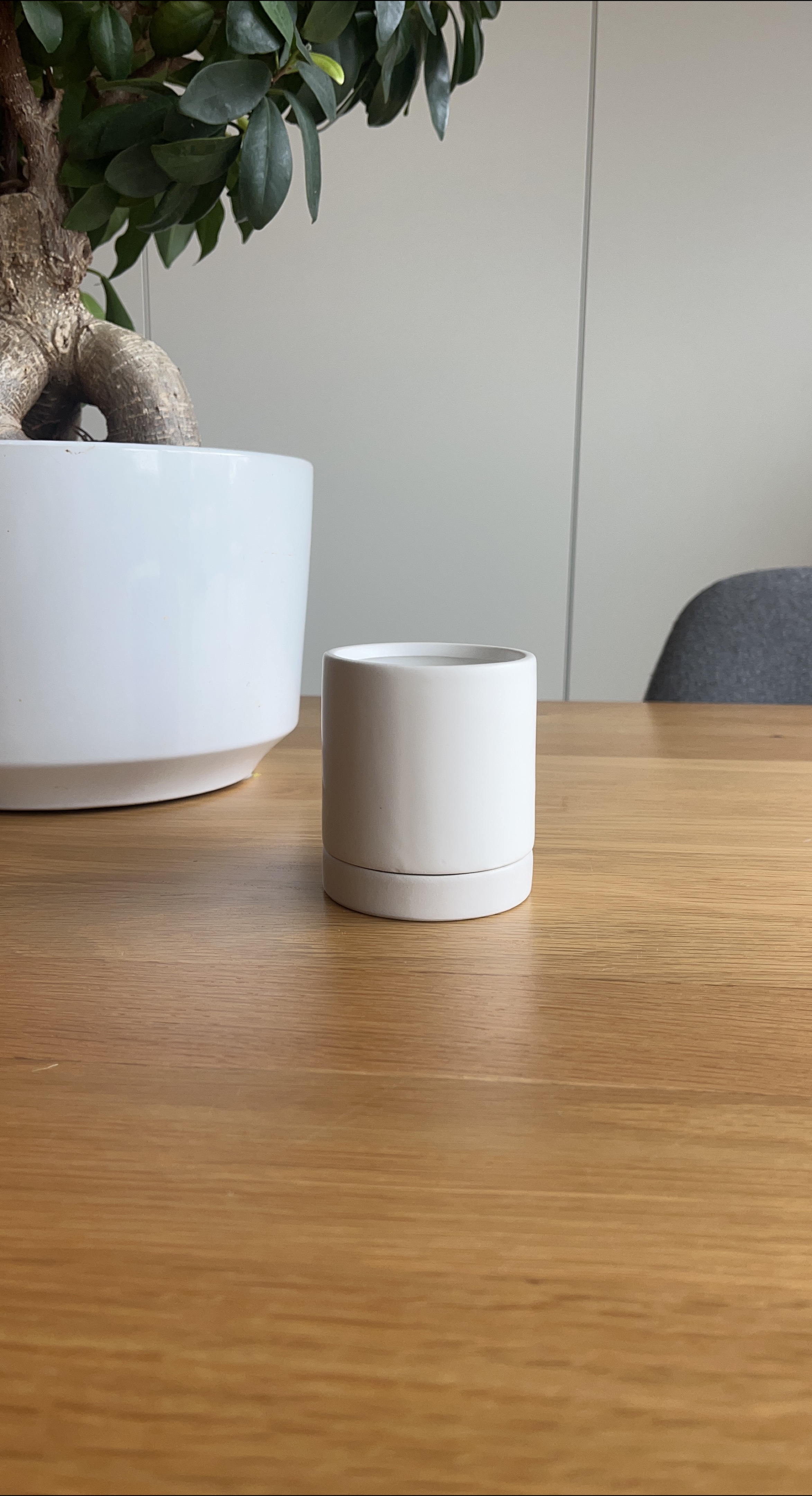 White Ceramic Planter with Tray thumbnail