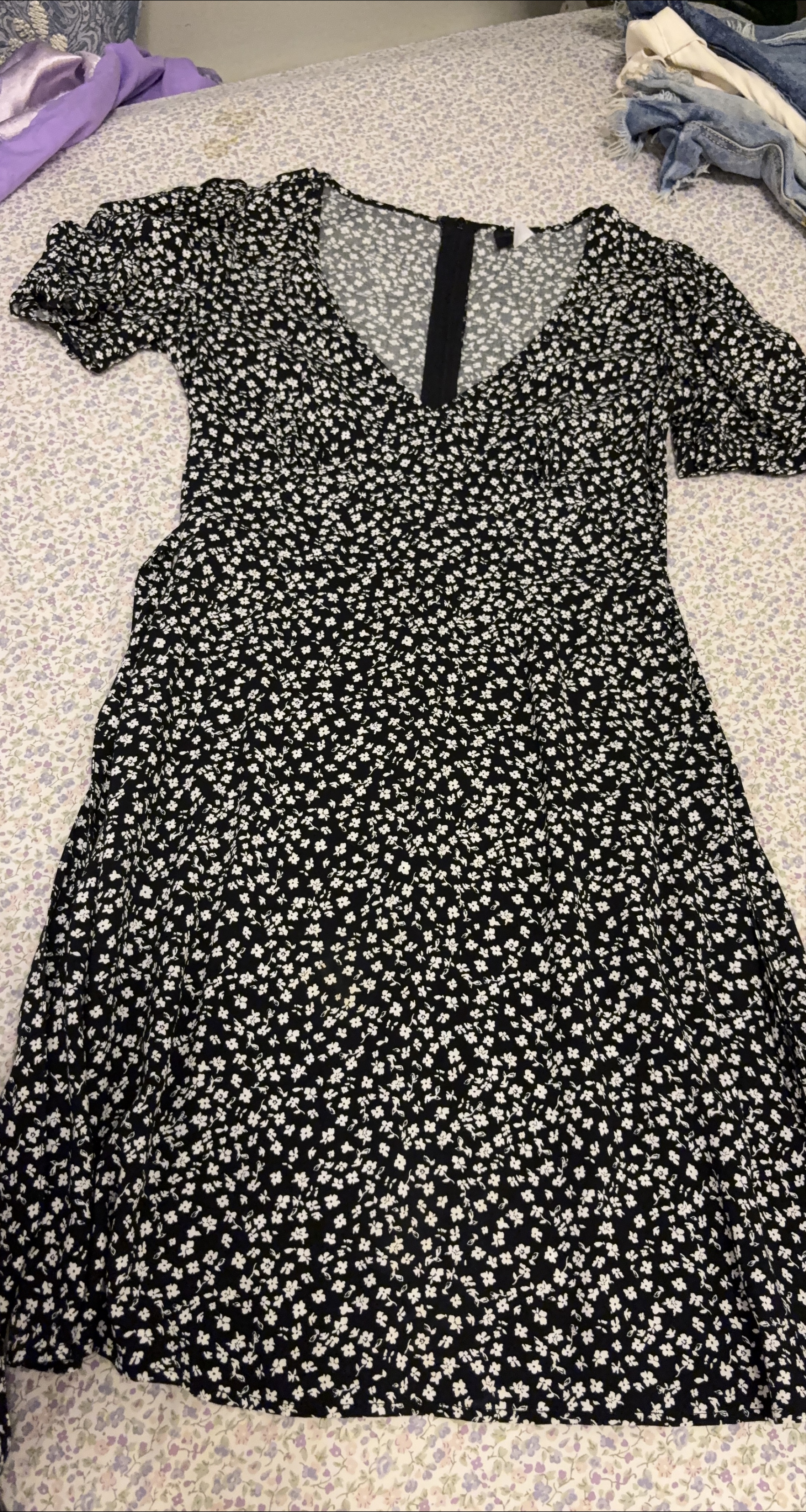 Divided Floral Mini Dress - Black/White thumbnail
