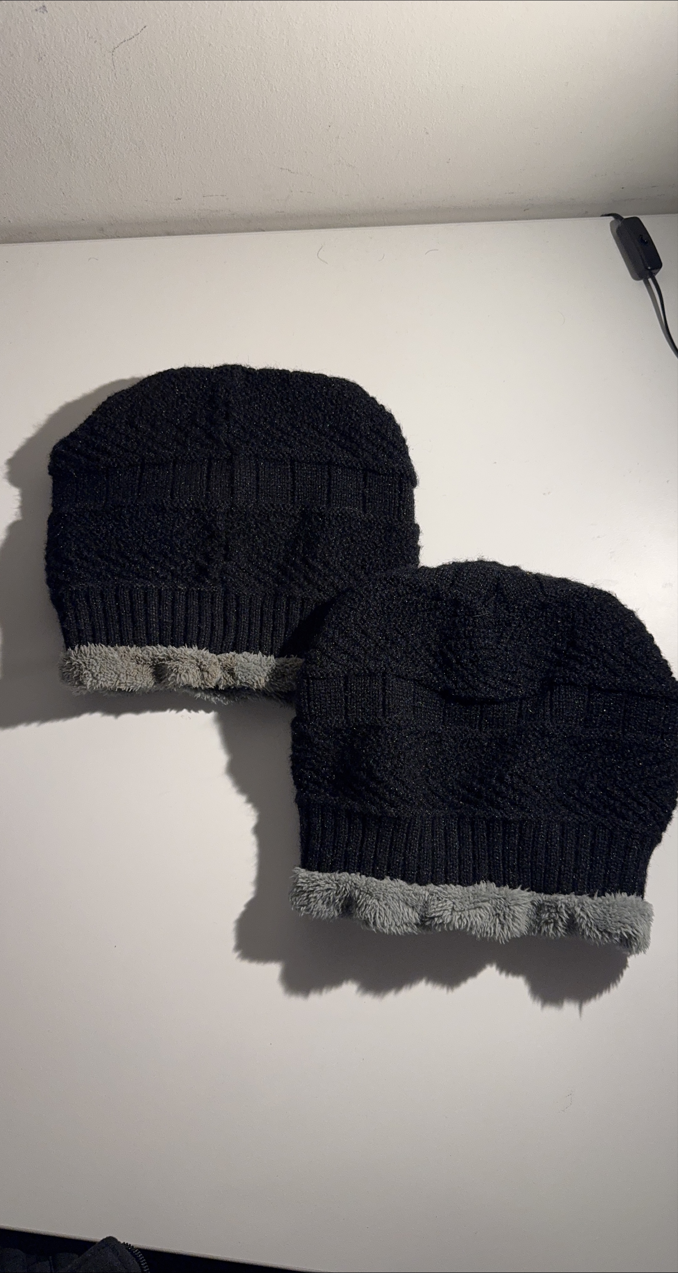 Black Winter Knit Beanie Hat - Set of 2 thumbnail