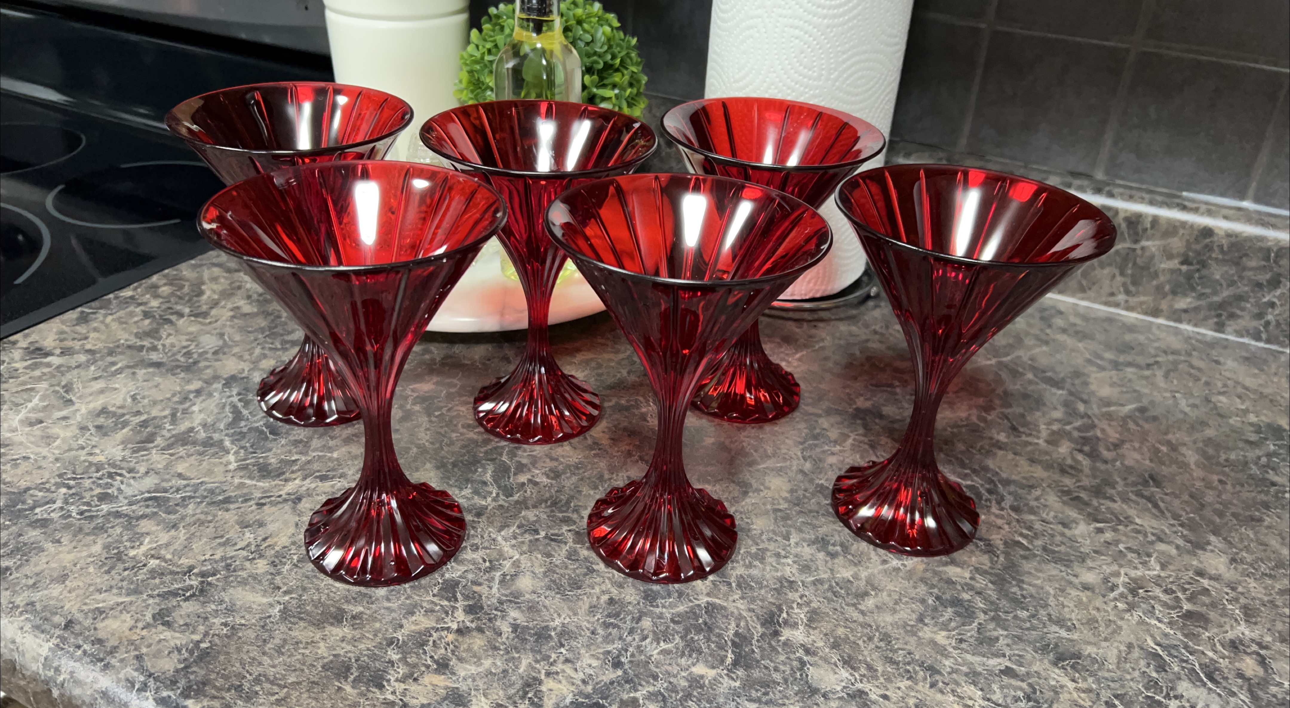 Mikasa PARK LANE RED Martini Glasses SET OF SIX Ruby Glass