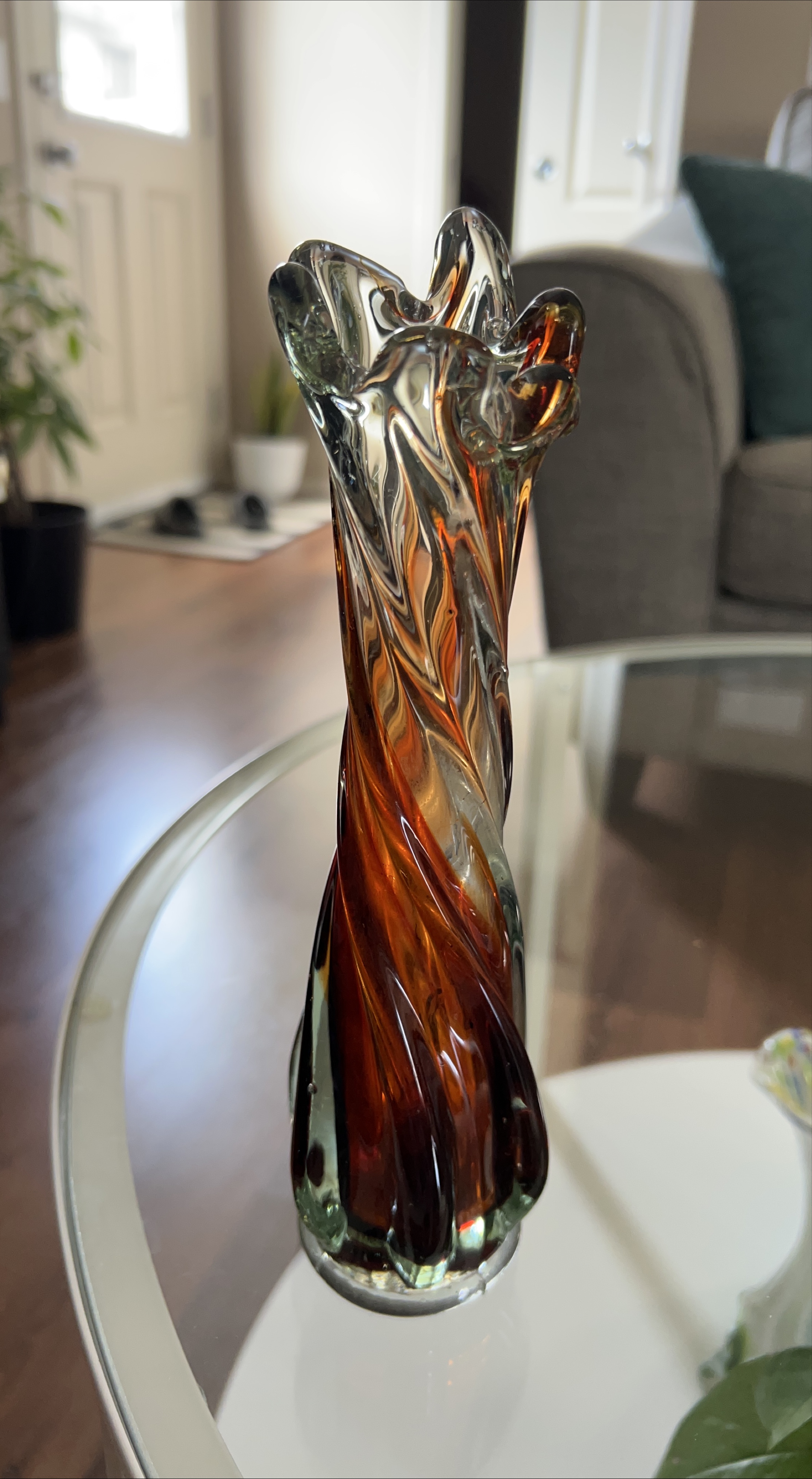 Twisted Glass Vase - Amber and Clear