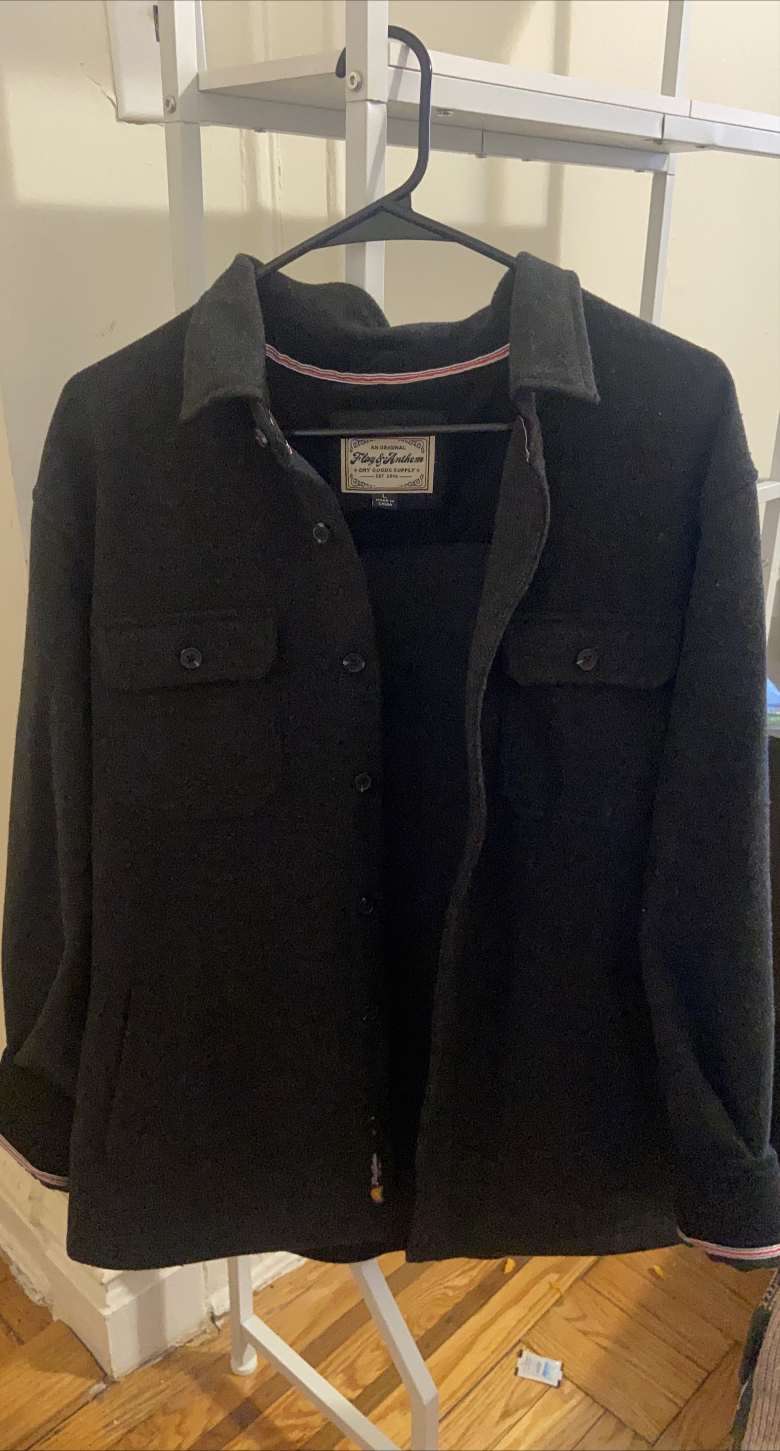 Flag & Anthem Black/Dark Grey Button-Down Polyester Shirt🧡 thumbnail