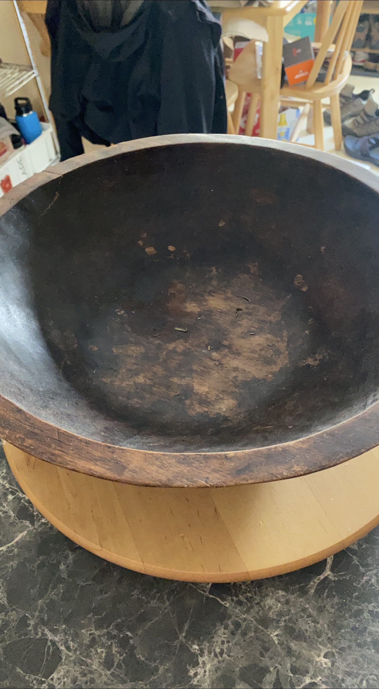 Large Antique Wooden Dough Bowl