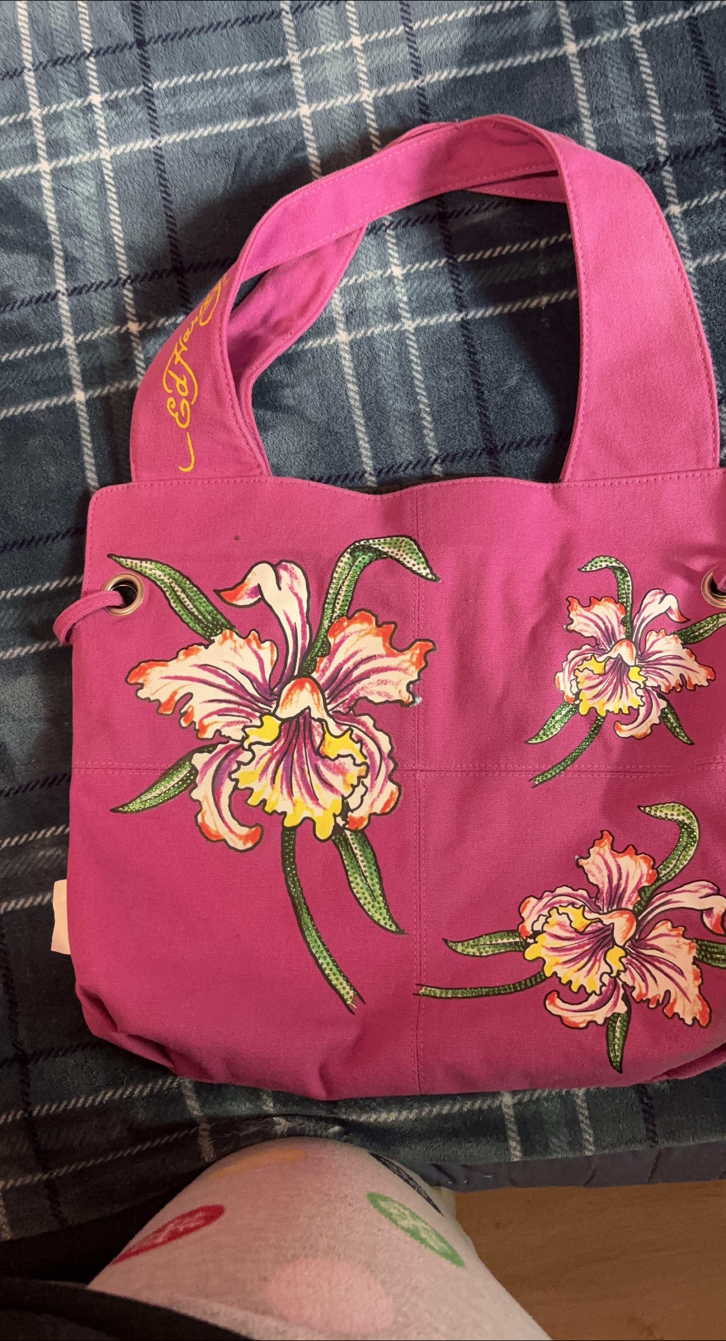 Ed Hardy Pink Floral Tote Bag thumbnail