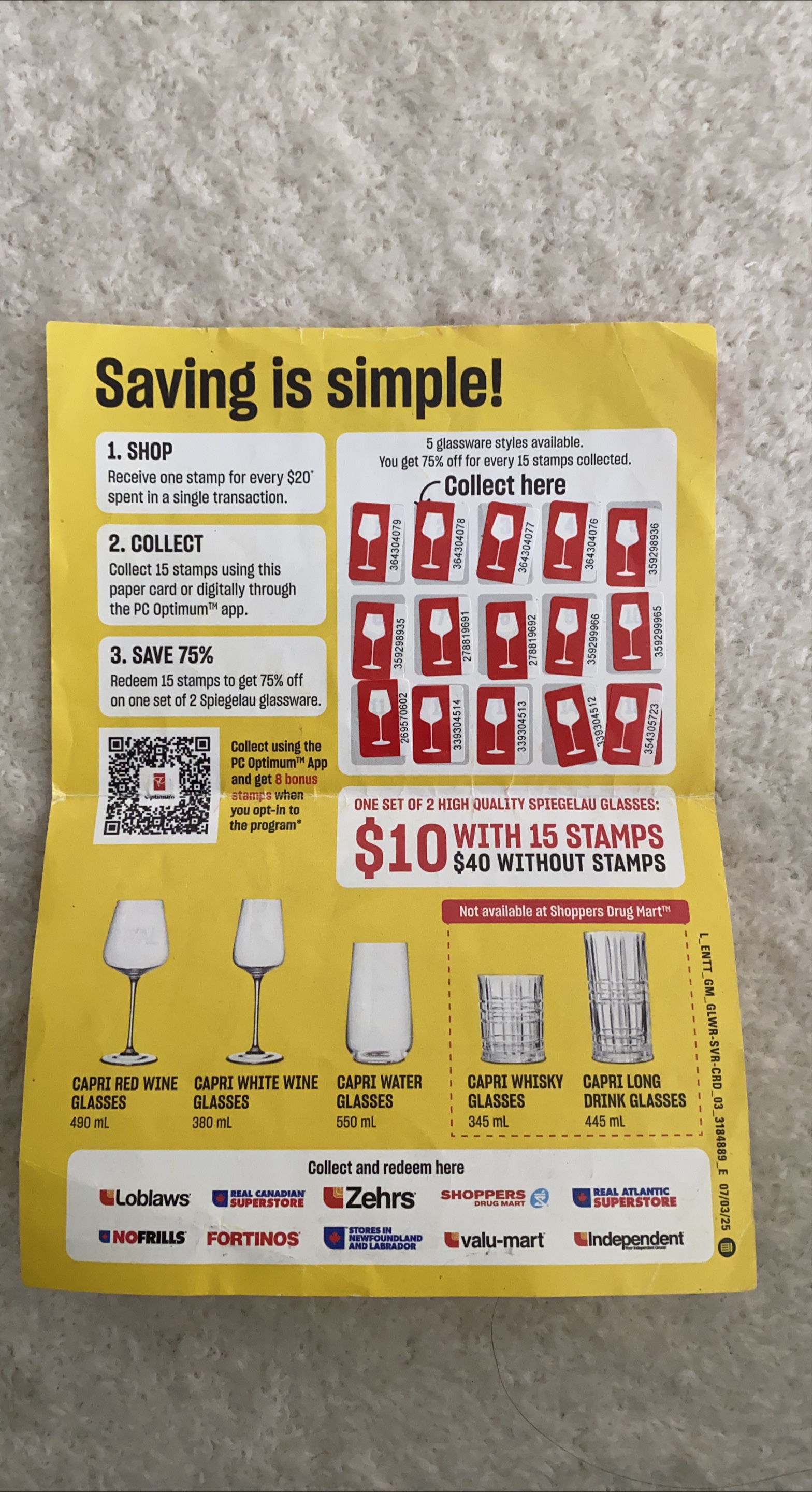 PC Optimum Spiegelau Glasses Stamp Card, x 3 set thumbnail
