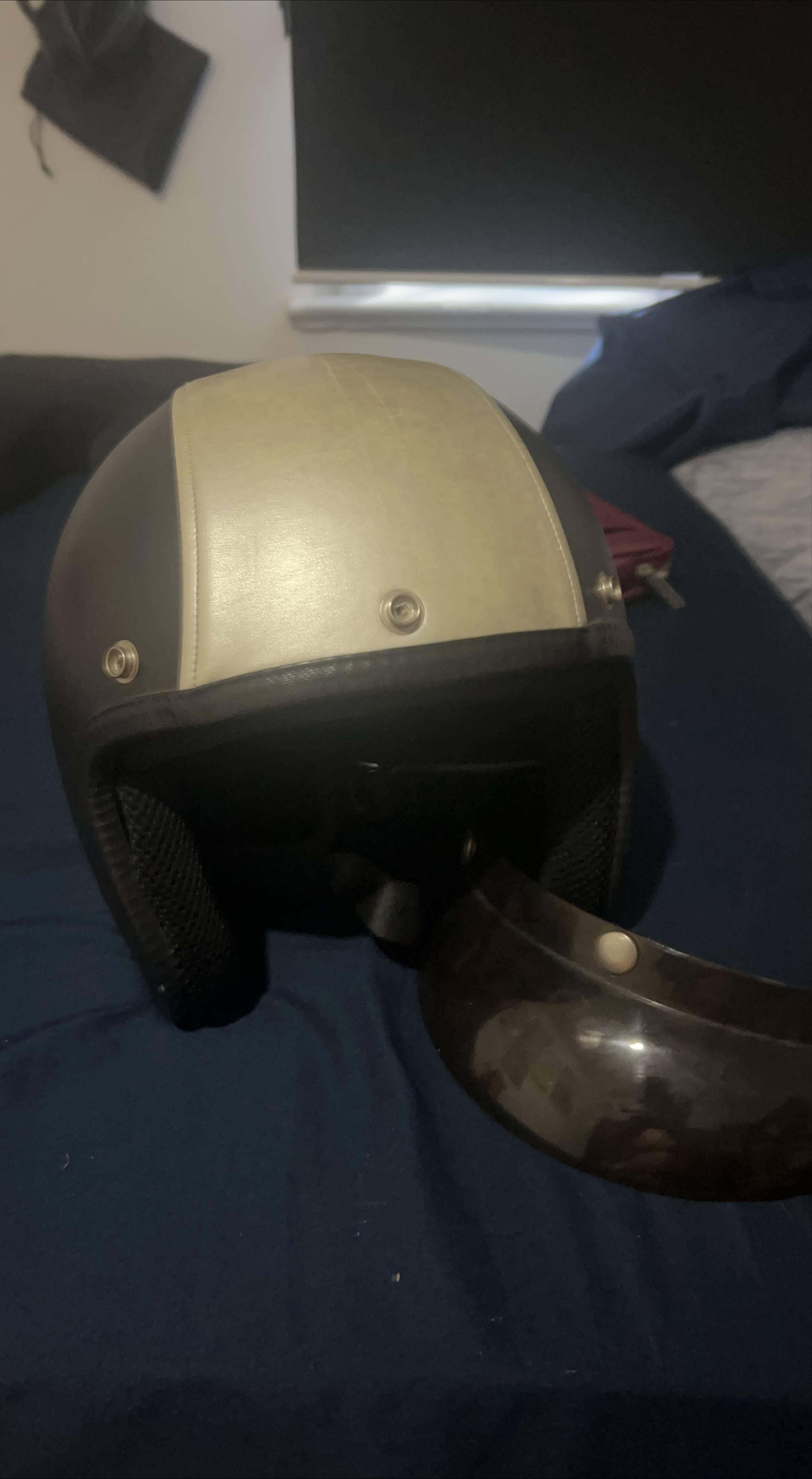 Retro Motorcycle Helmet - Black & Cream thumbnail