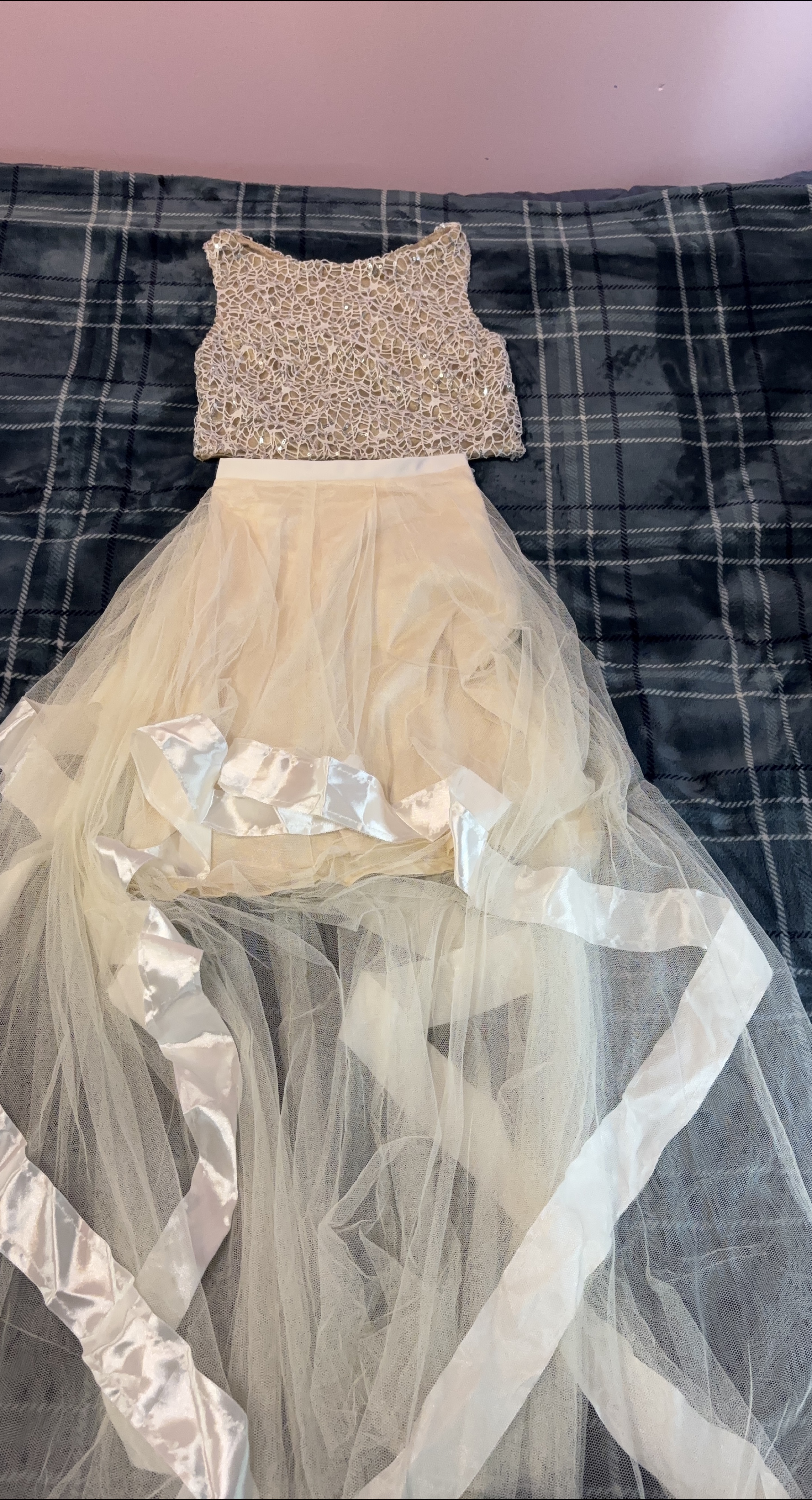 Beige Two-Piece Dress with Tulle Skirt thumbnail