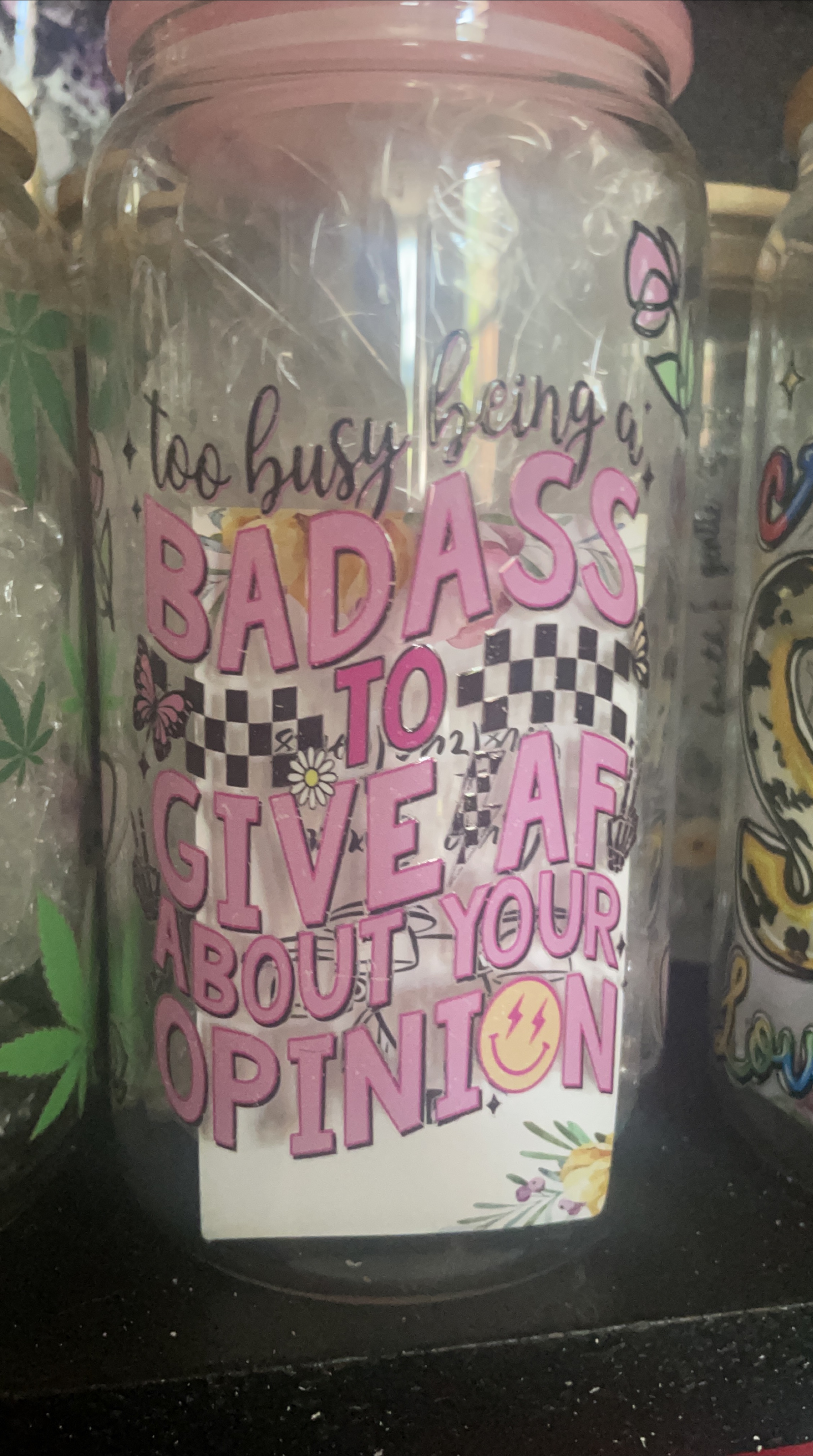 Decorative Glass cup with Pink Lid thumbnail