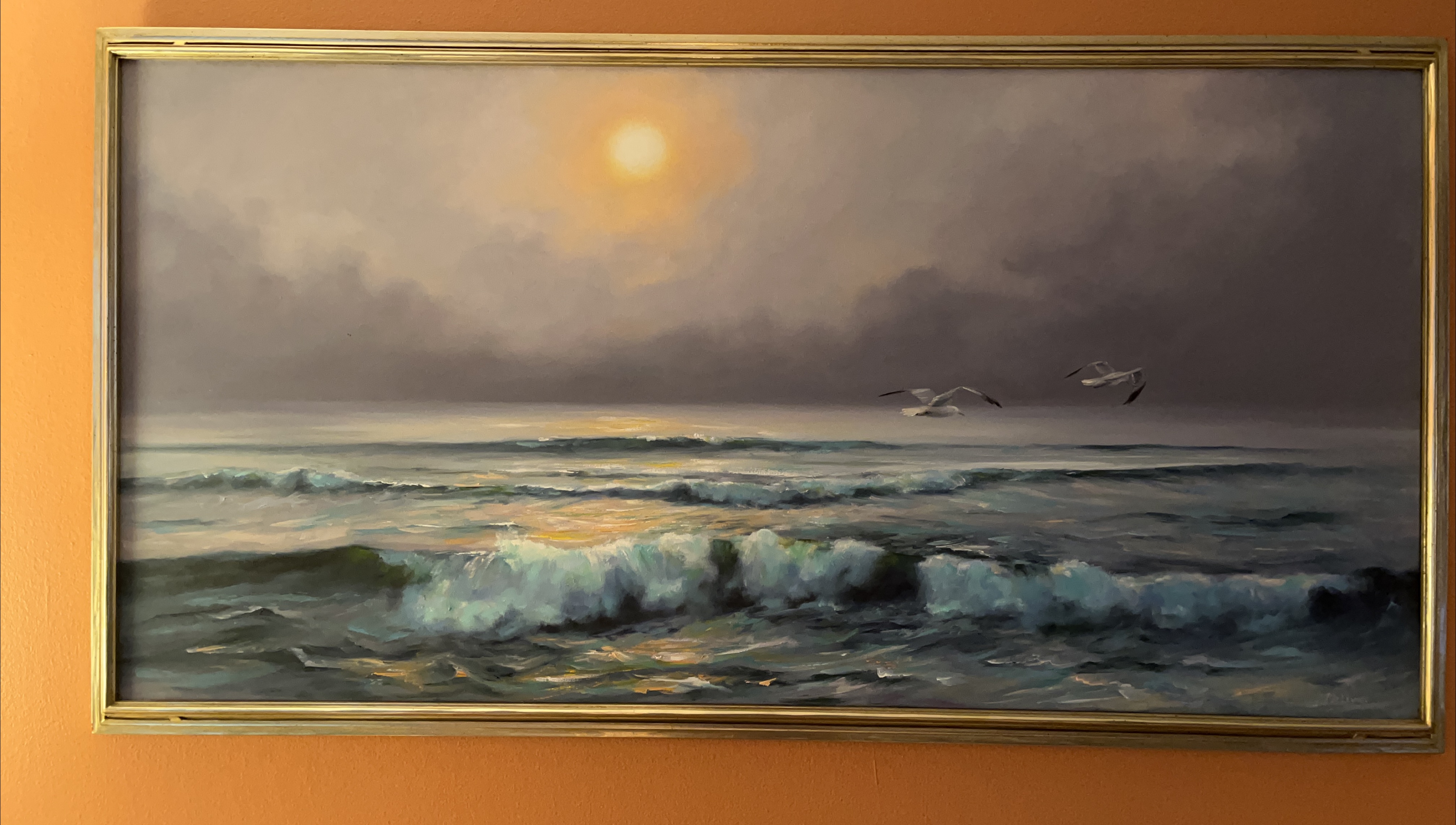 Melevage Seascape Painting with Birds thumbnail