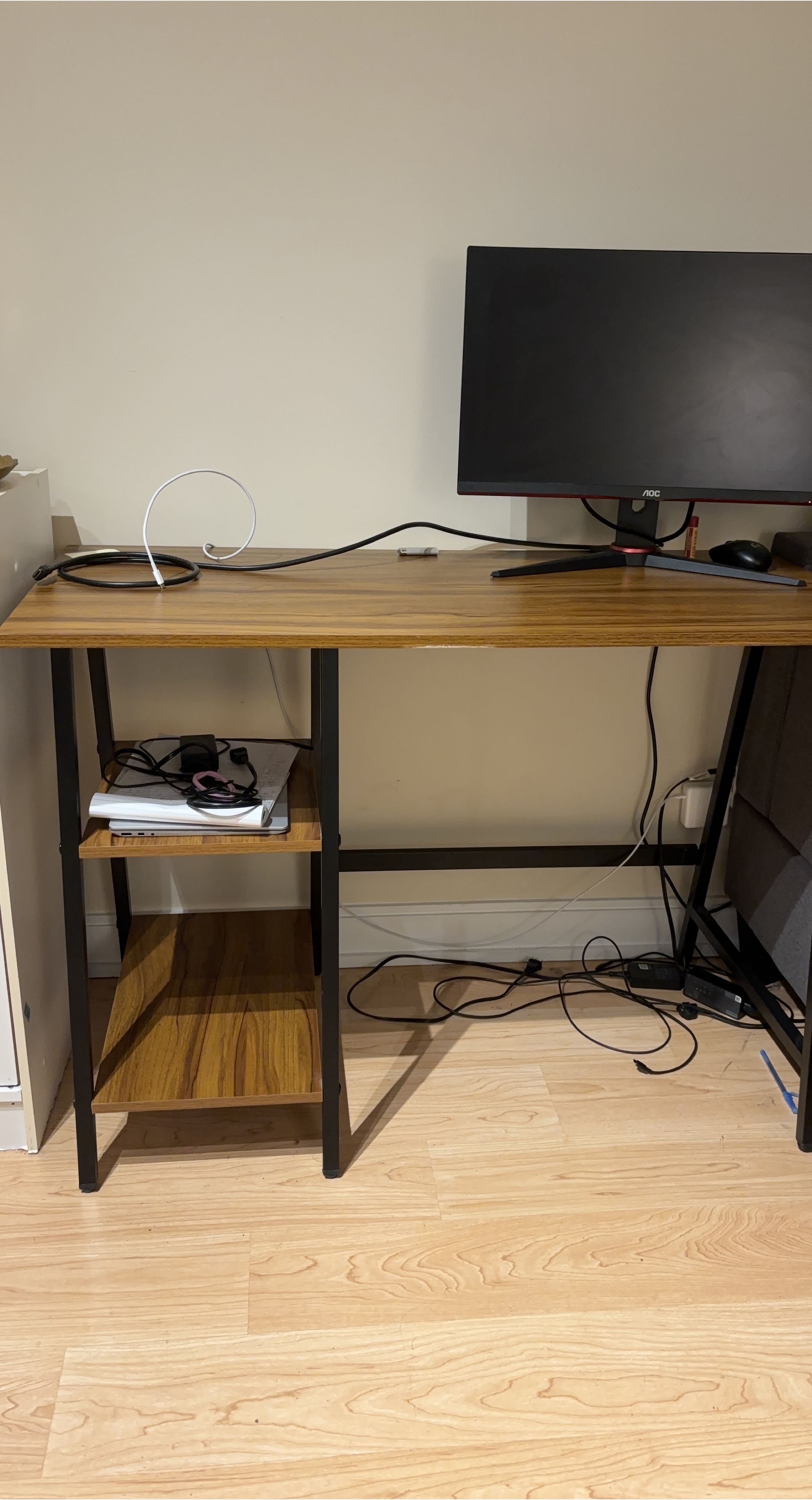 Wood & Black Desk with Shelves thumbnail