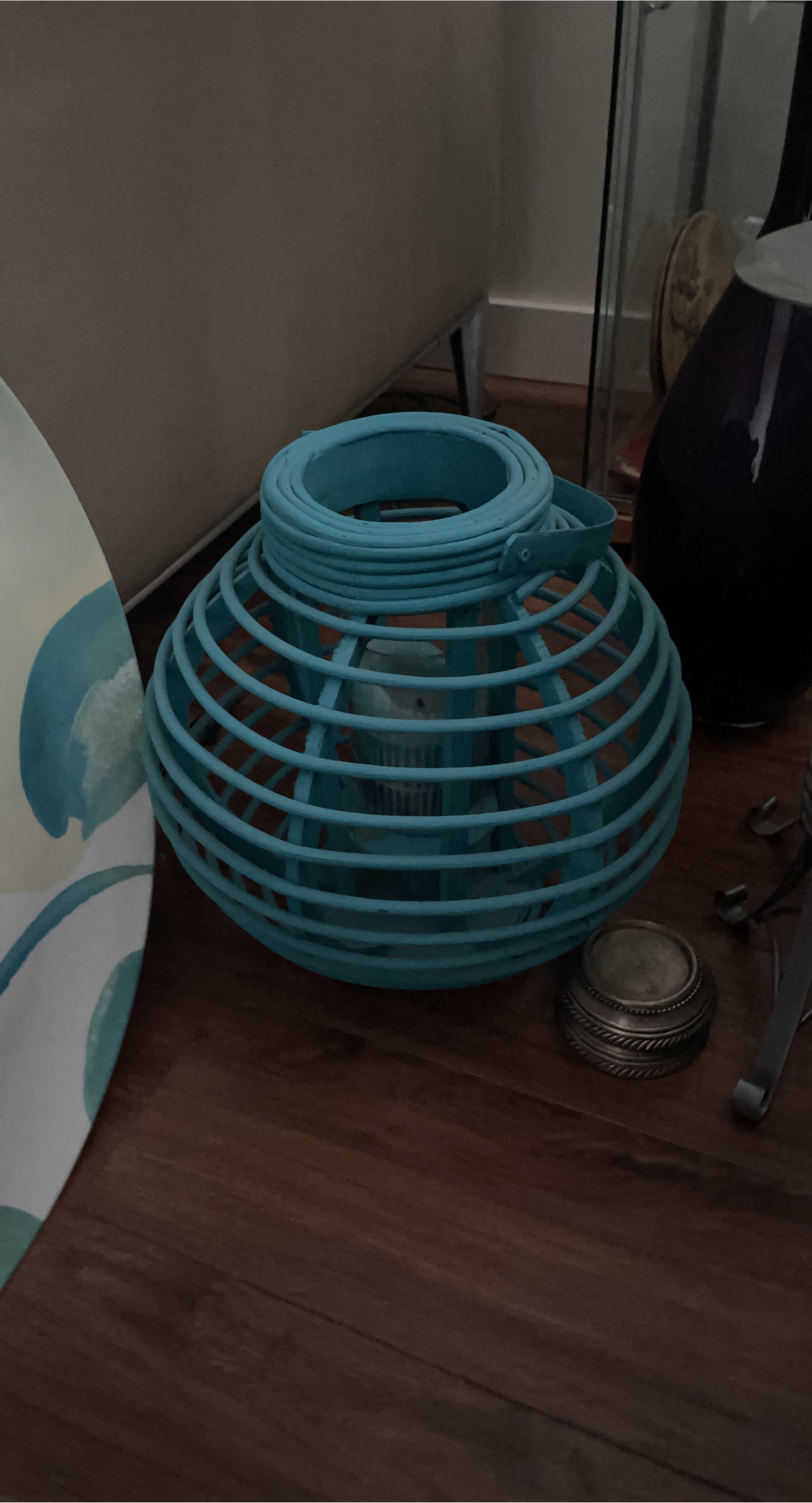 Teal Wooden Candle Lantern w/Glass Candle Holder thumbnail