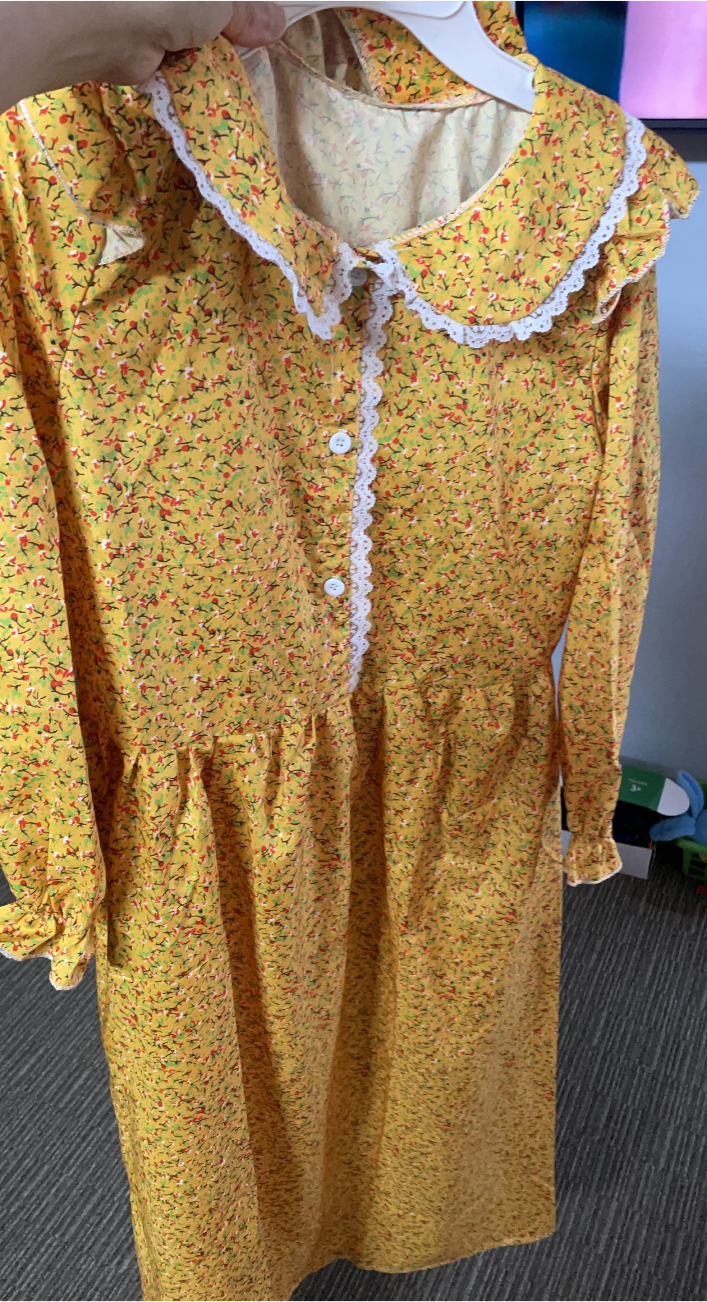 Yellow Floral Dress with White Lace Collar thumbnail