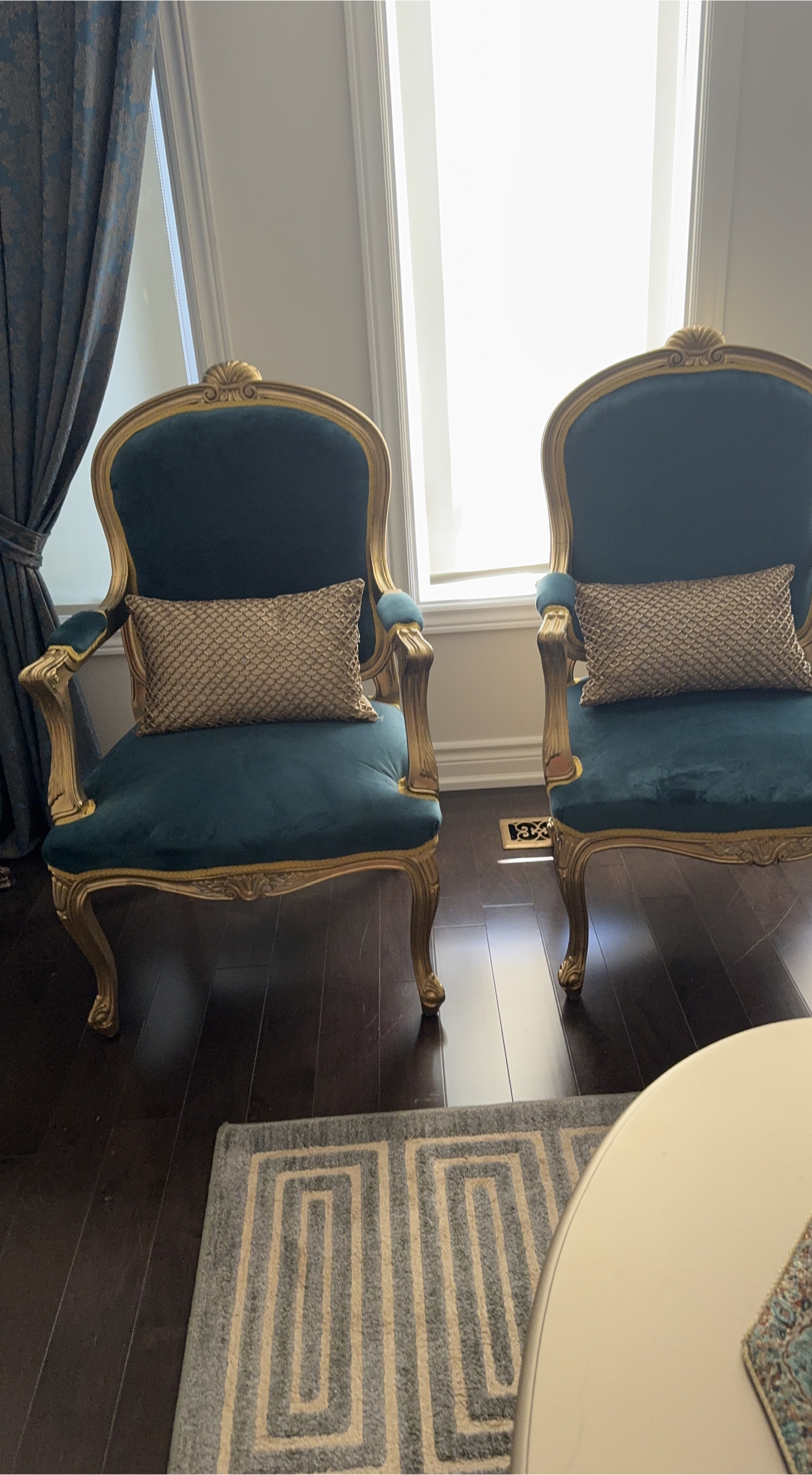2 Blue Velvet Accent Chair with Gold Trim thumbnail