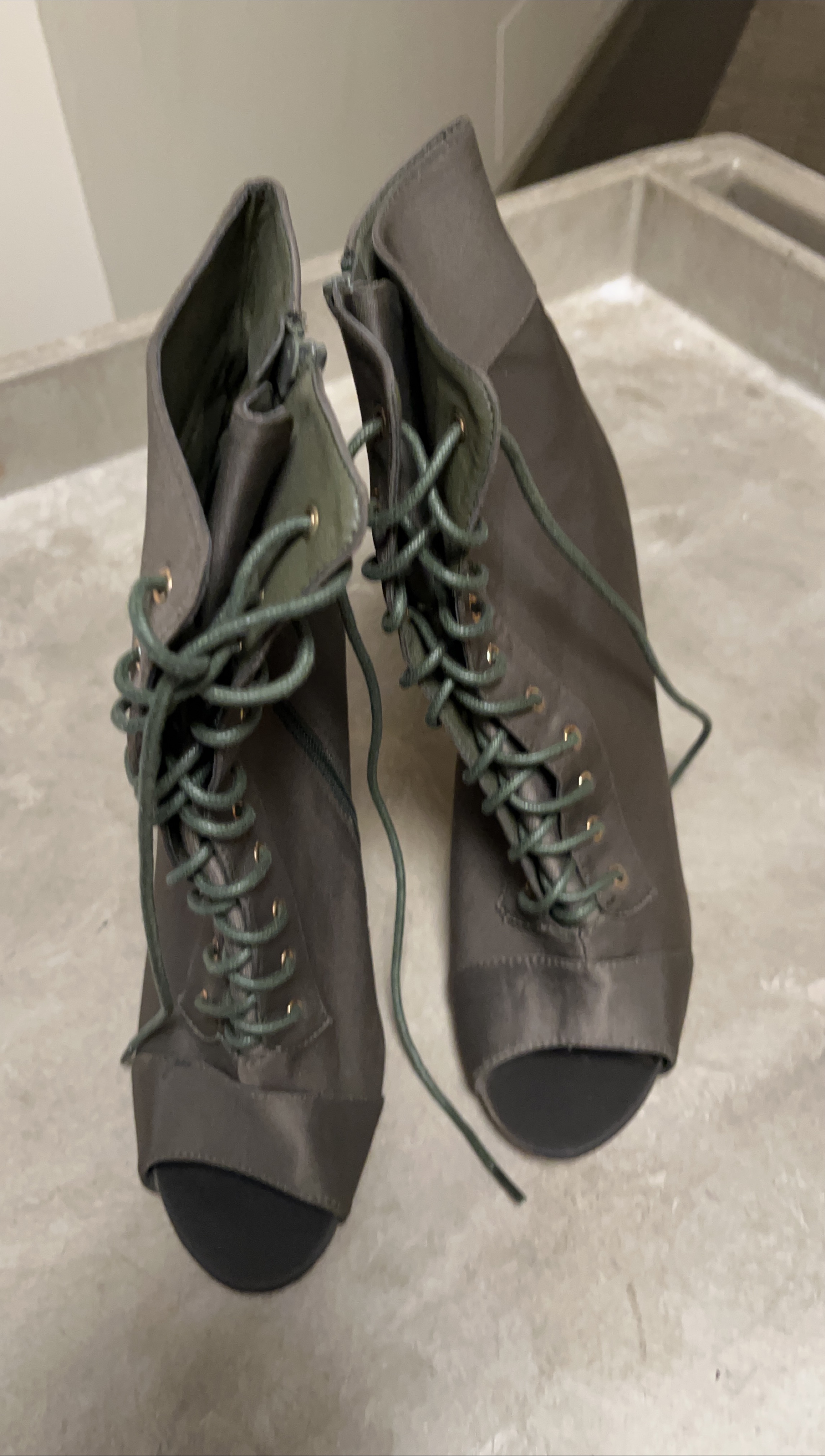 Lace-Up Open Toe Booties - Olive Green thumbnail