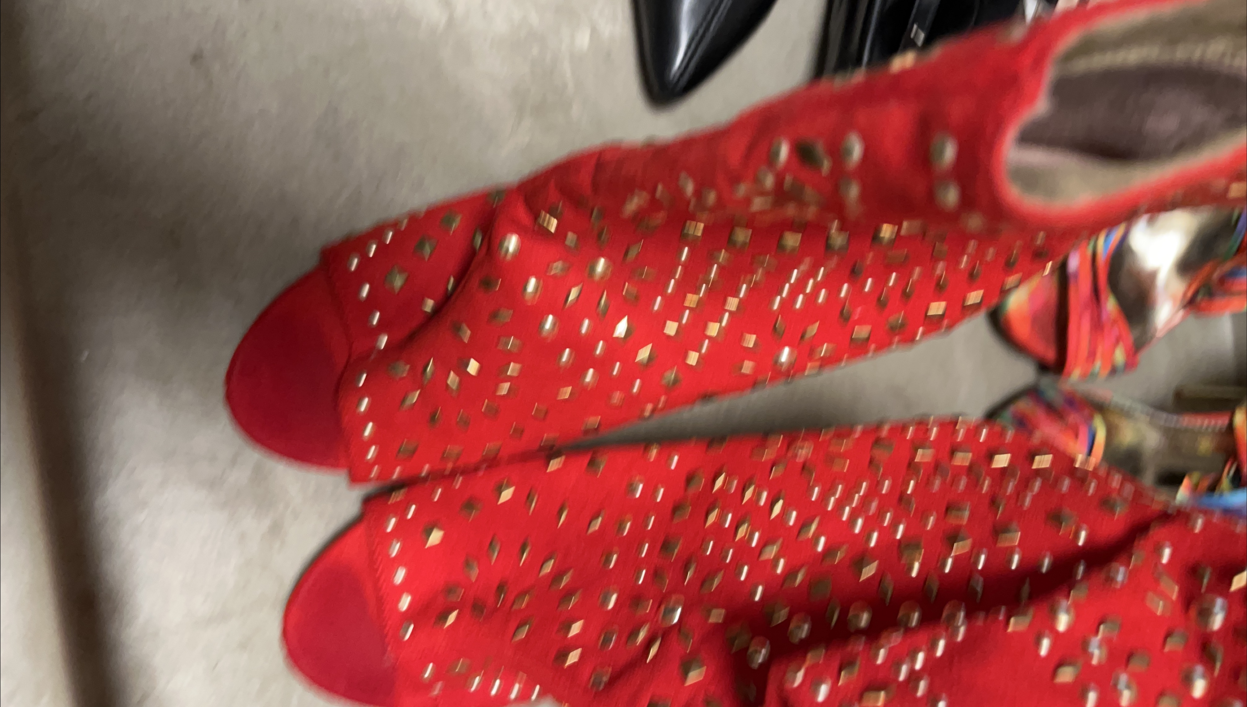 Red Embellished Open-Toe Heels thumbnail