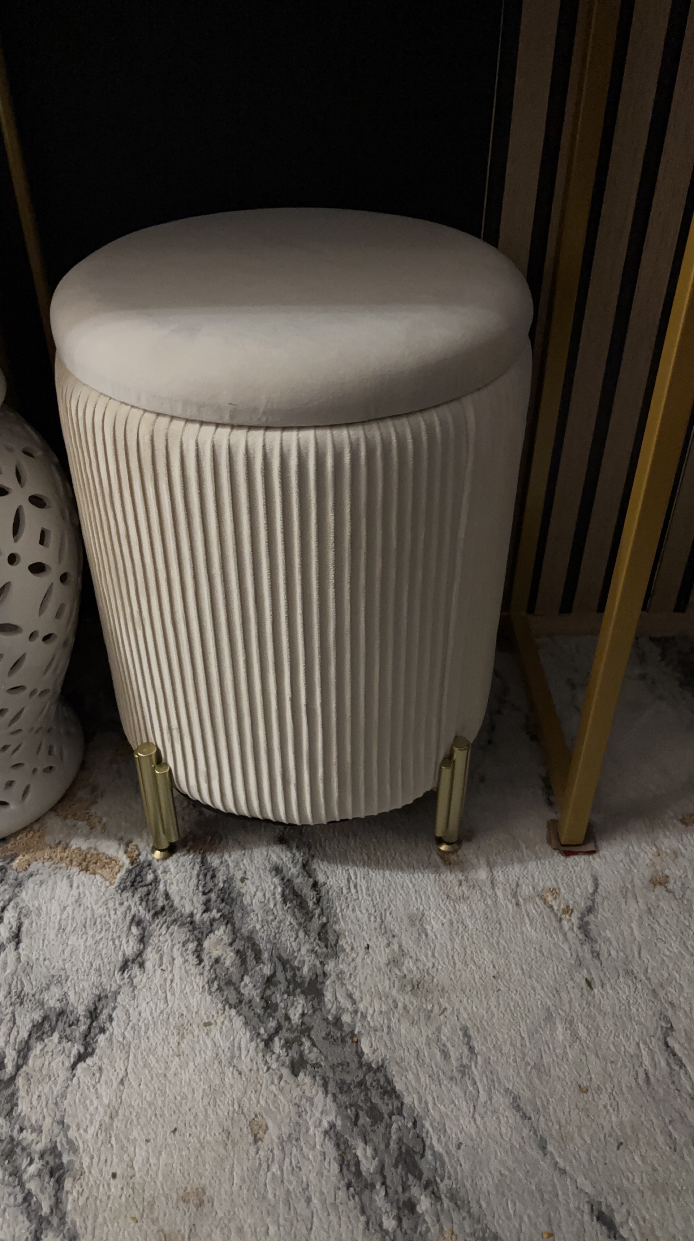 Cream Velvet Round Storage Ottoman thumbnail